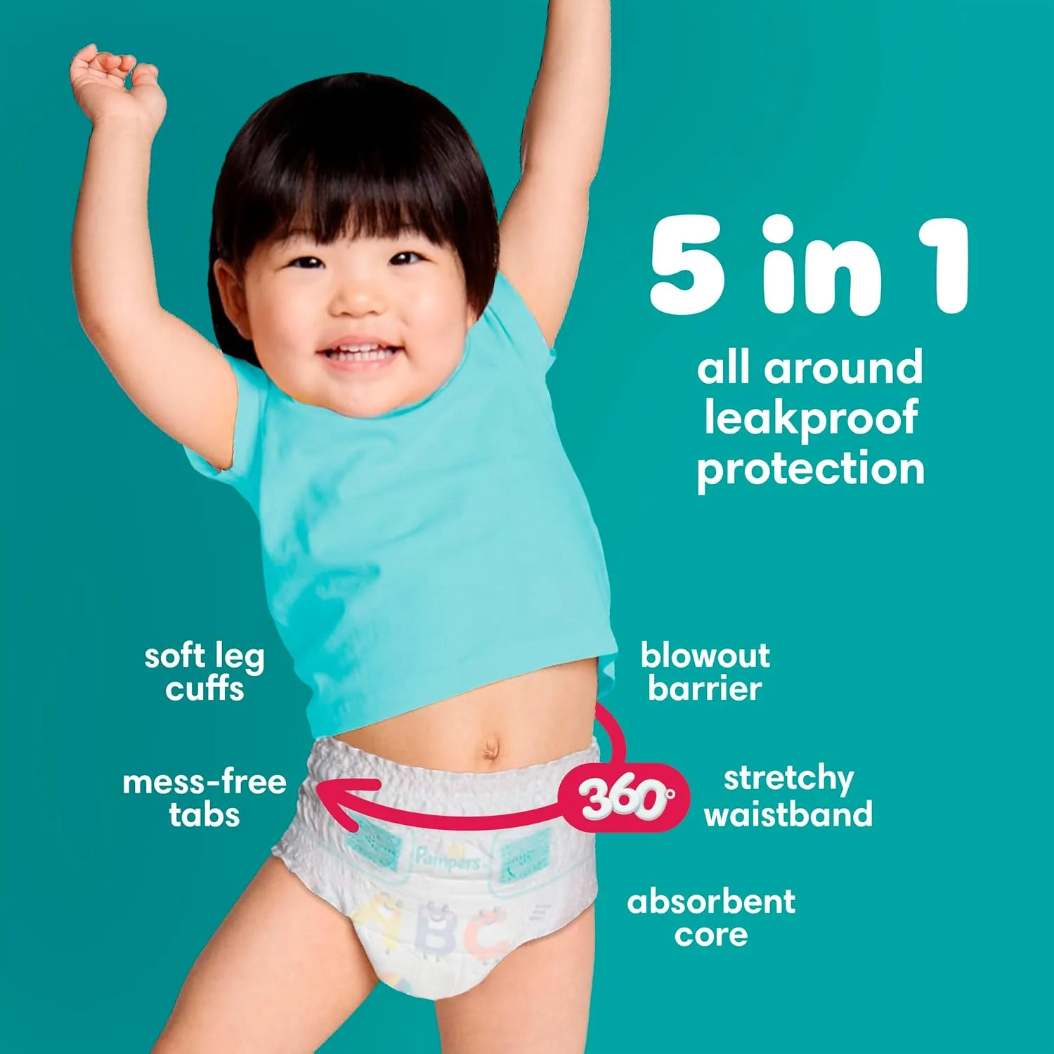 Pampers Diapers - Cruisers 360 - Size 8, 38 Count, up to 100% Leakproof Pull-On Diaper for Active Babies