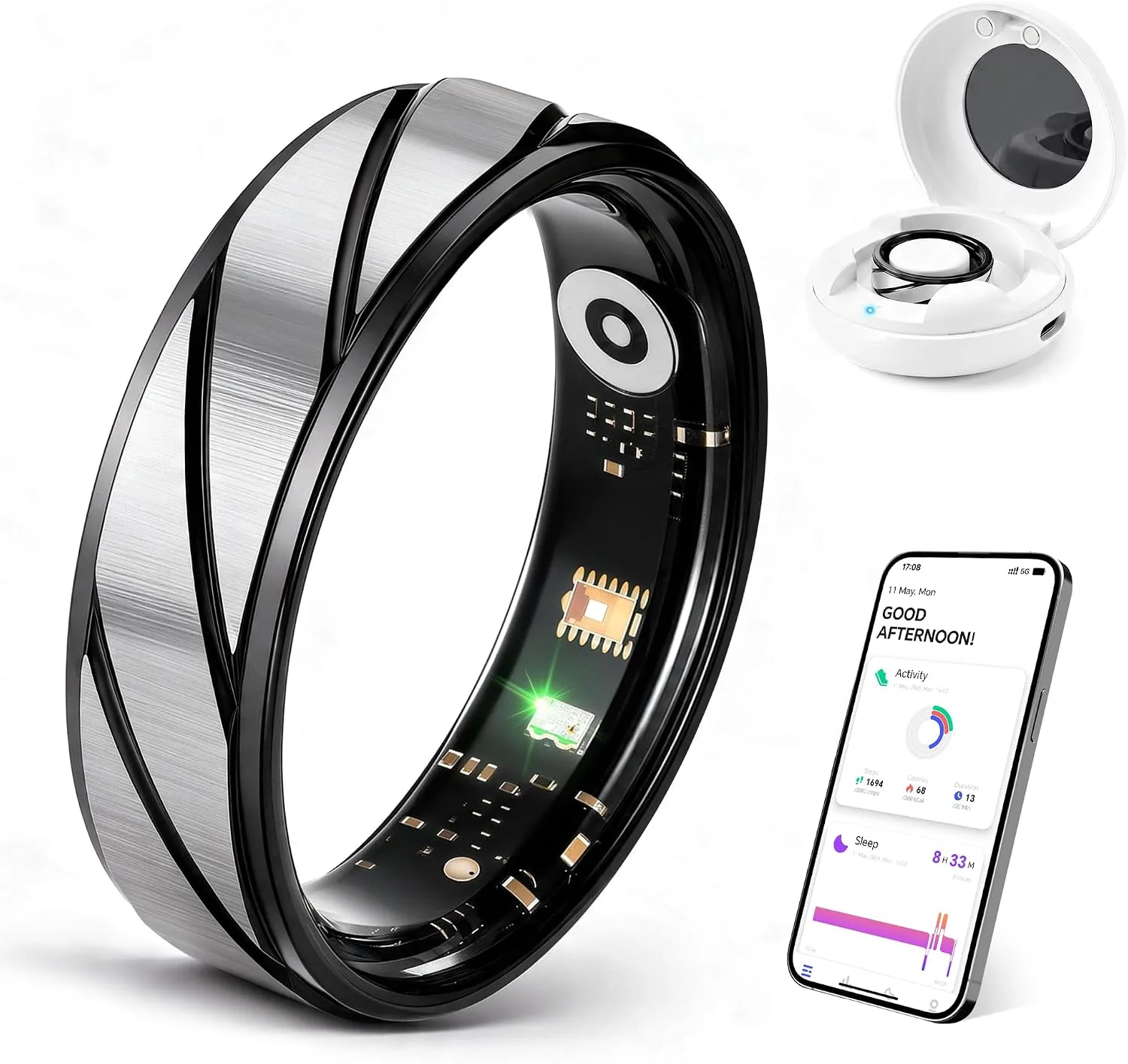 Smart Ring, Fitness Ring, Health Tracker, Sleep HRV, No Subscription