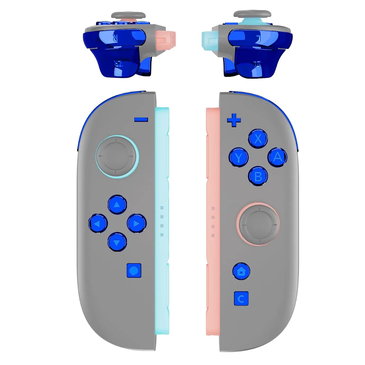 eXtremeRate DIY Replacement Full Set Buttons for Joycon 2, Custom ABXY Direction Keys Dpad + - C Home Capture Release L R ZR ZL Trigger Buttons for Nintendo Switch 2 Controller - Chrome Blue