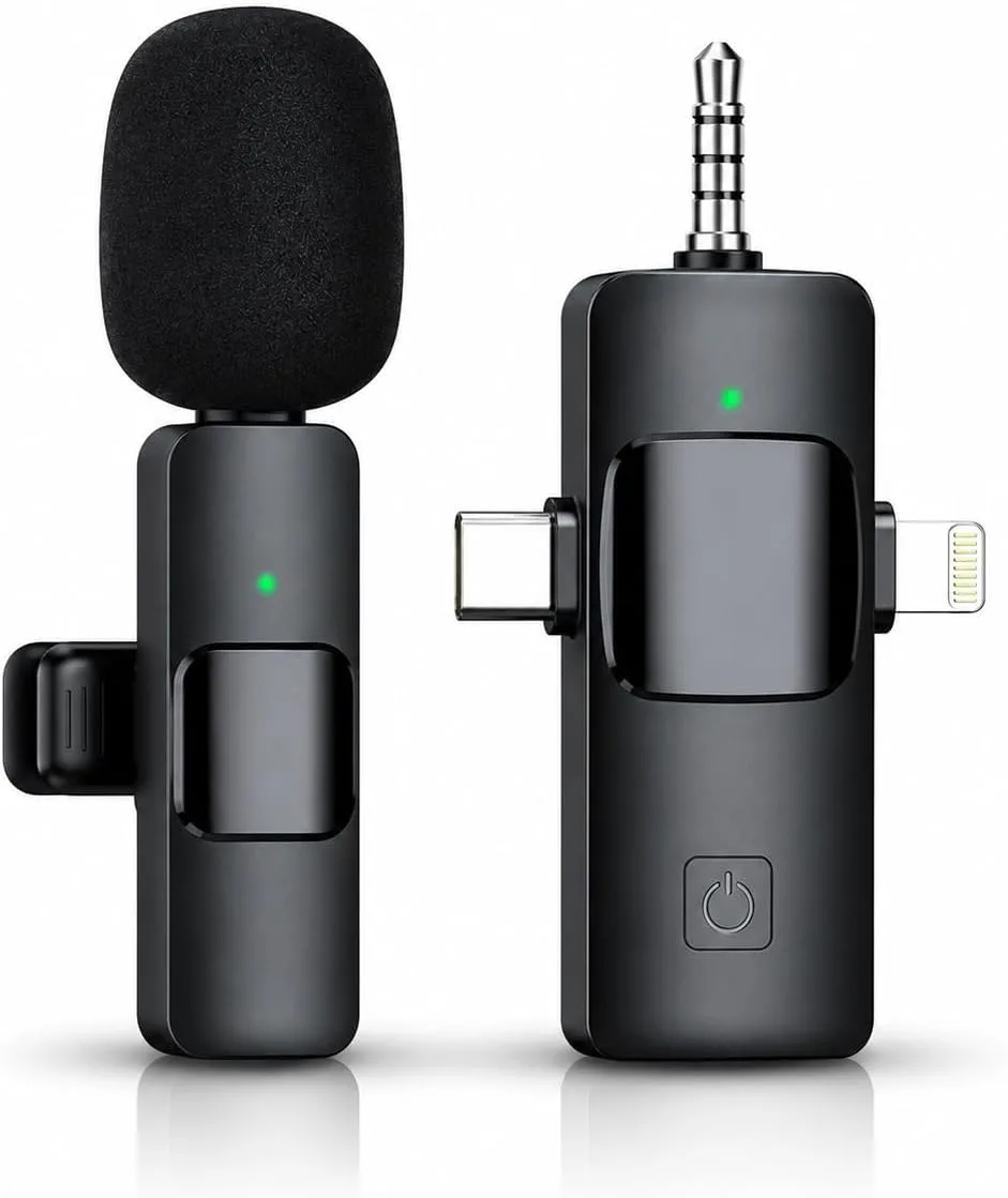 3 in 1 Wireless Lavalier Microphone for iPhone, iPad, Android, Camera,12-Hour Battery, mini Noise Reduction Recording Mic 2.4G Ultra-Low Delay, Microphone for Vlog/ TikTok/YouTube Live Stream( 1 Mic)