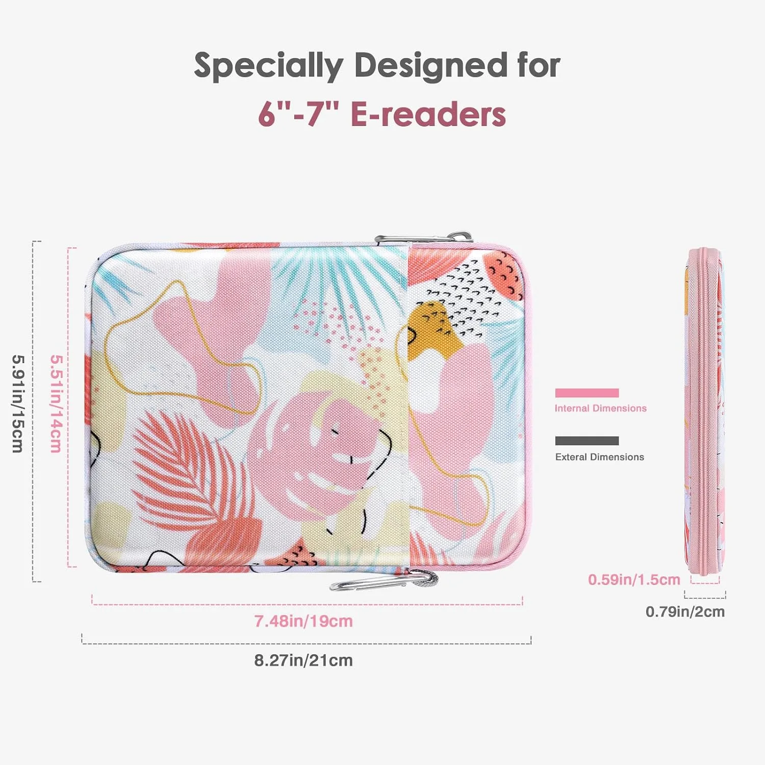 MoKo Padded Ereader Sleeve Case for 6-7 inch Tablet Bag, Compatible with 7" E-Reader Device, 6" Kobo Clara BW/Colour, 6" Nook Glowlight 4, Tropical Leaf