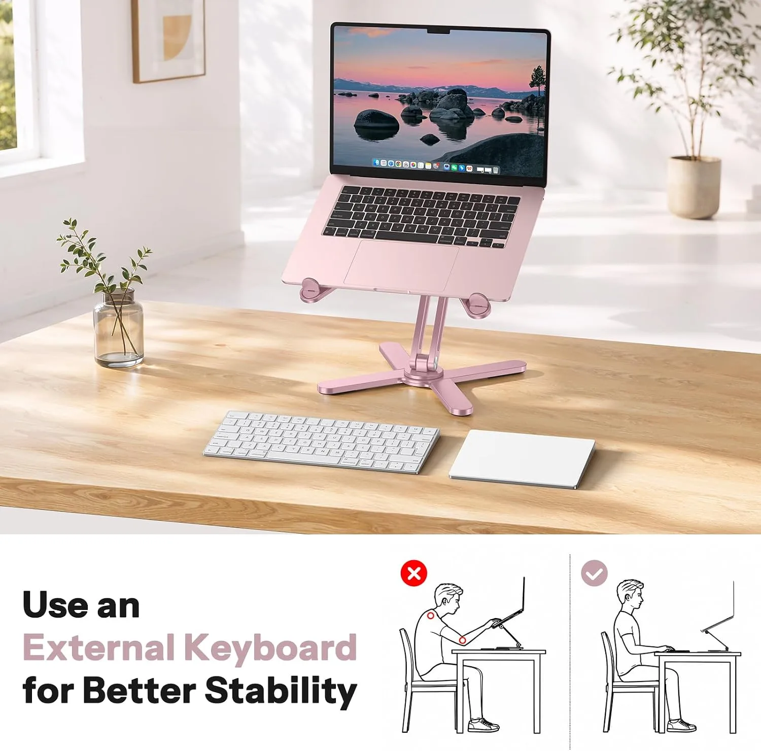 OMOTON LA10 360° Rotating Laptop Stand Riser Foldable for Desk, Pink