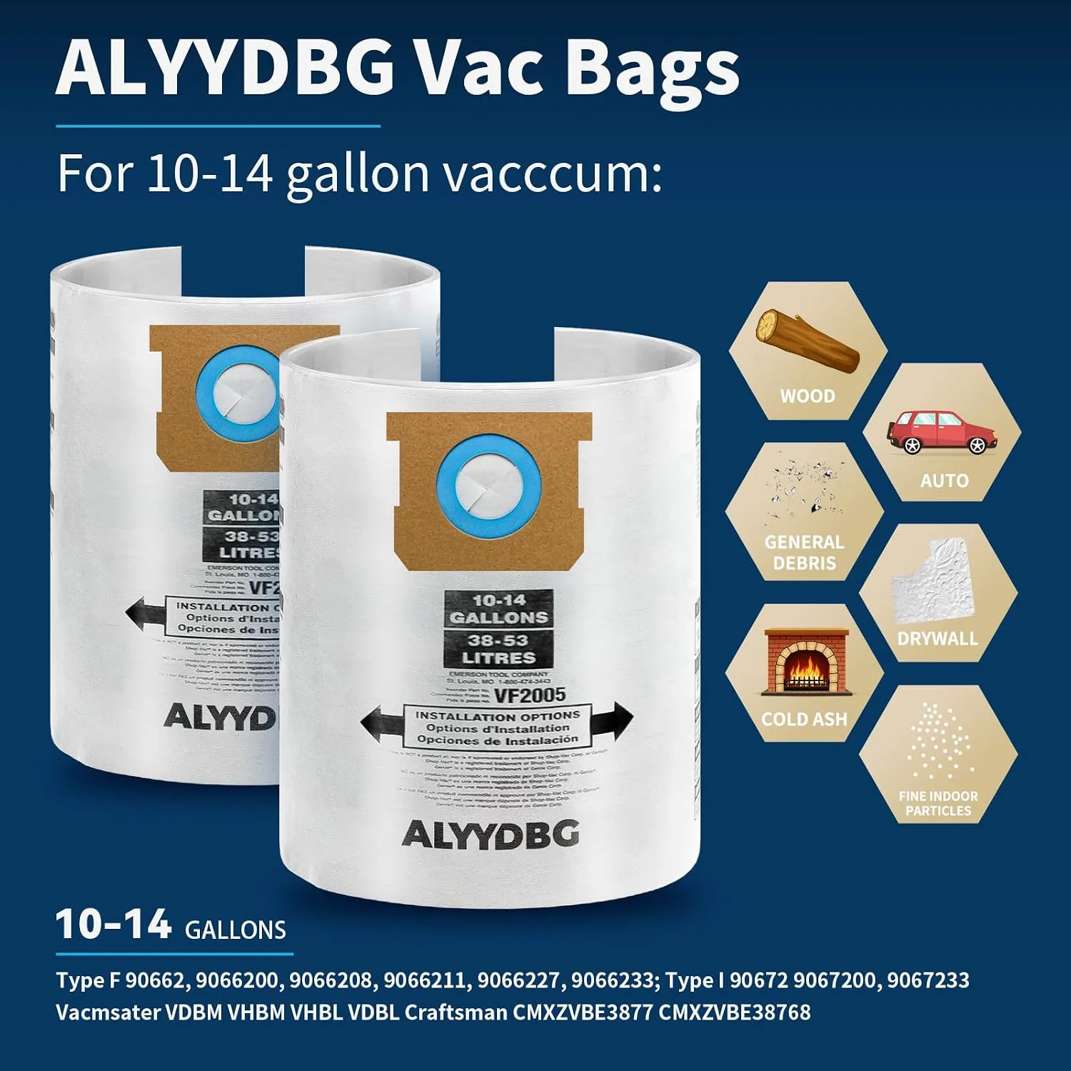 10 Pack ALYYDBG Shop Vac Bags 10-14 Gallon Type F/I 90662 90672