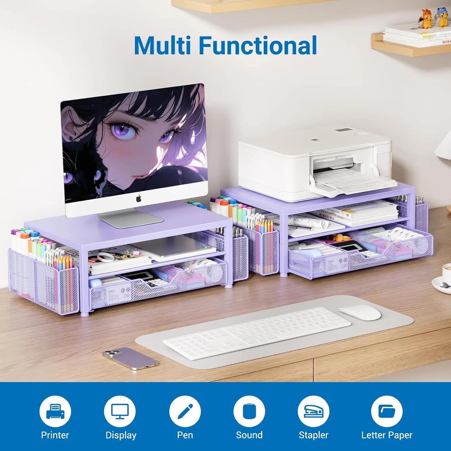 OPNICE Desk Organizer, Monitor Stand Riser with Drawer and 2 Pen Holders