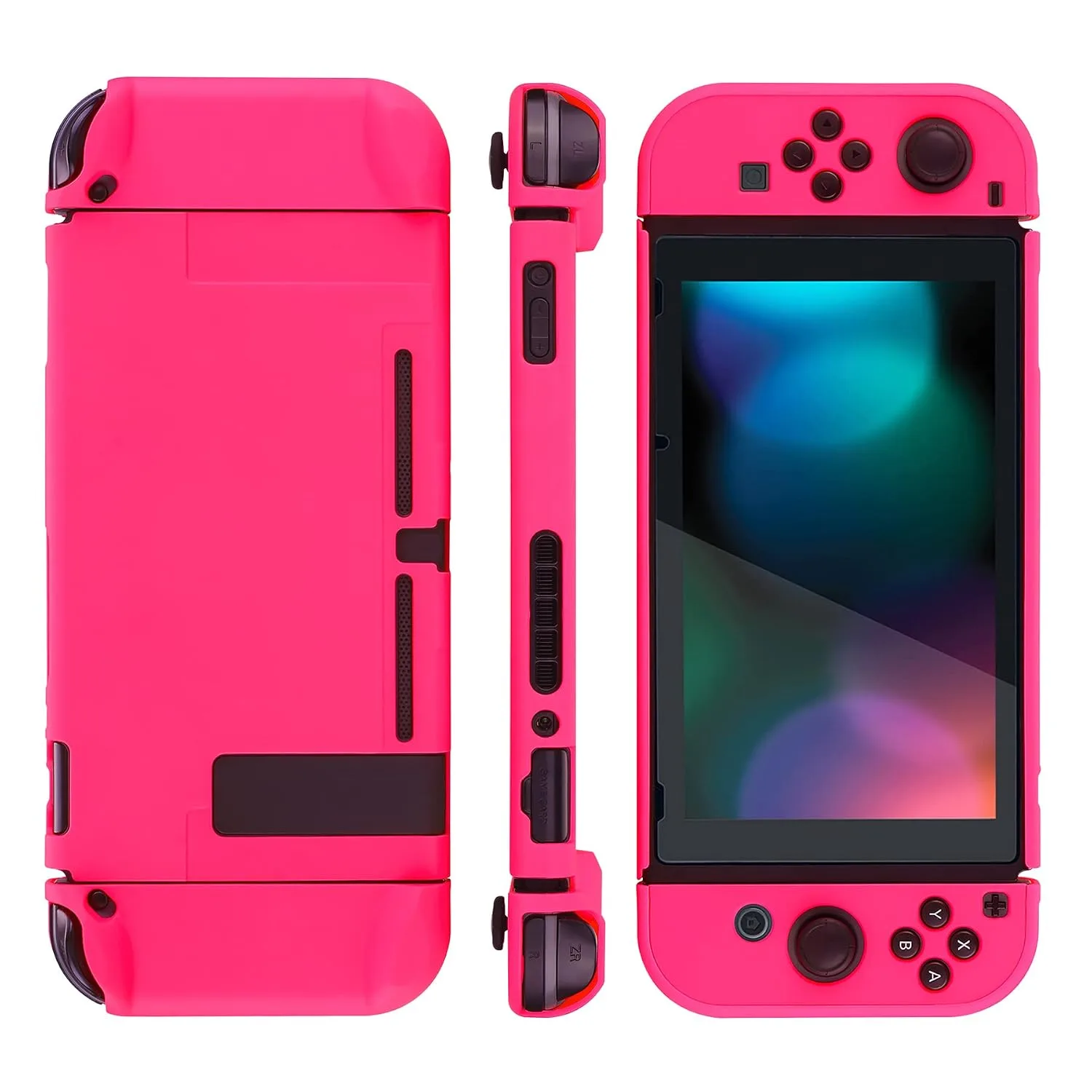 eXtremeRate PlayVital Cover for Nintendo Switch, Protective Case Protector for Switch - Shock-absorbent Anti-Scratch Dockable Easy to install Durable Hard Shell, Bright Pink (NOT for Switch 2)