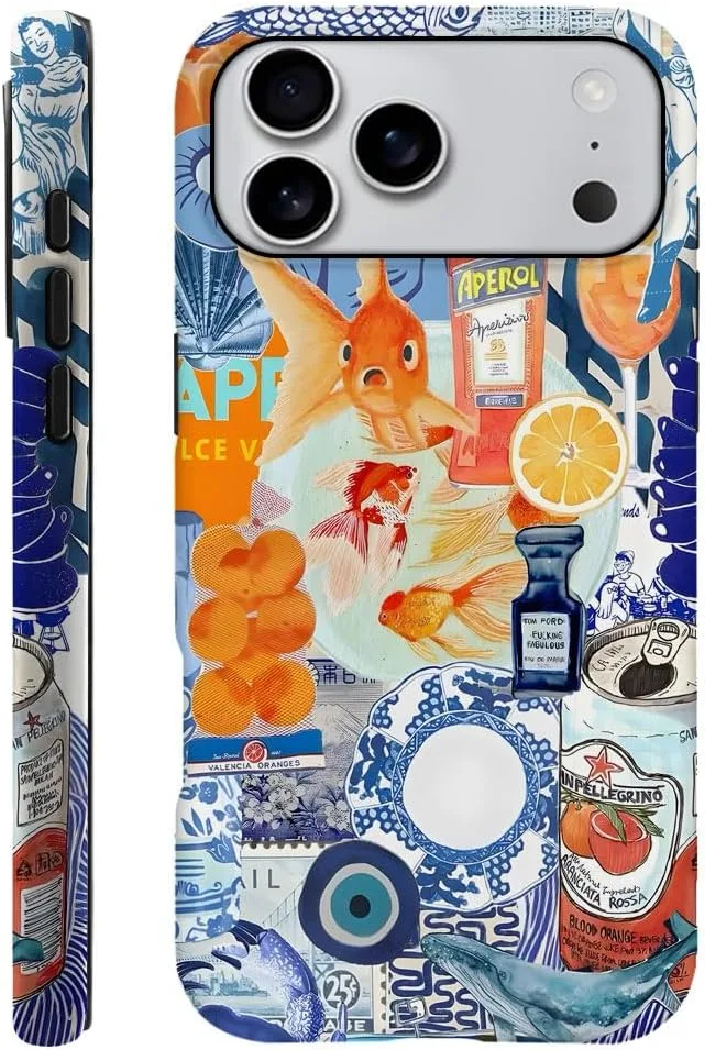 Case Compatible with iPhone 18 Pro Max/iPhone 17 Pro Max,Fall Prevention Hybrid 2-Layer Hard Shell Phone Cover for Girls Boys,Fish Orange Collage European