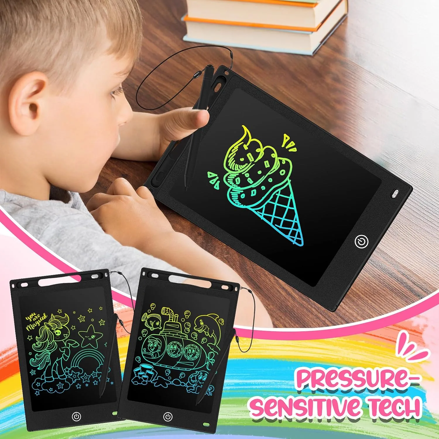Zonon 4 Pcs LCD Writing Tablet for Kid, Black