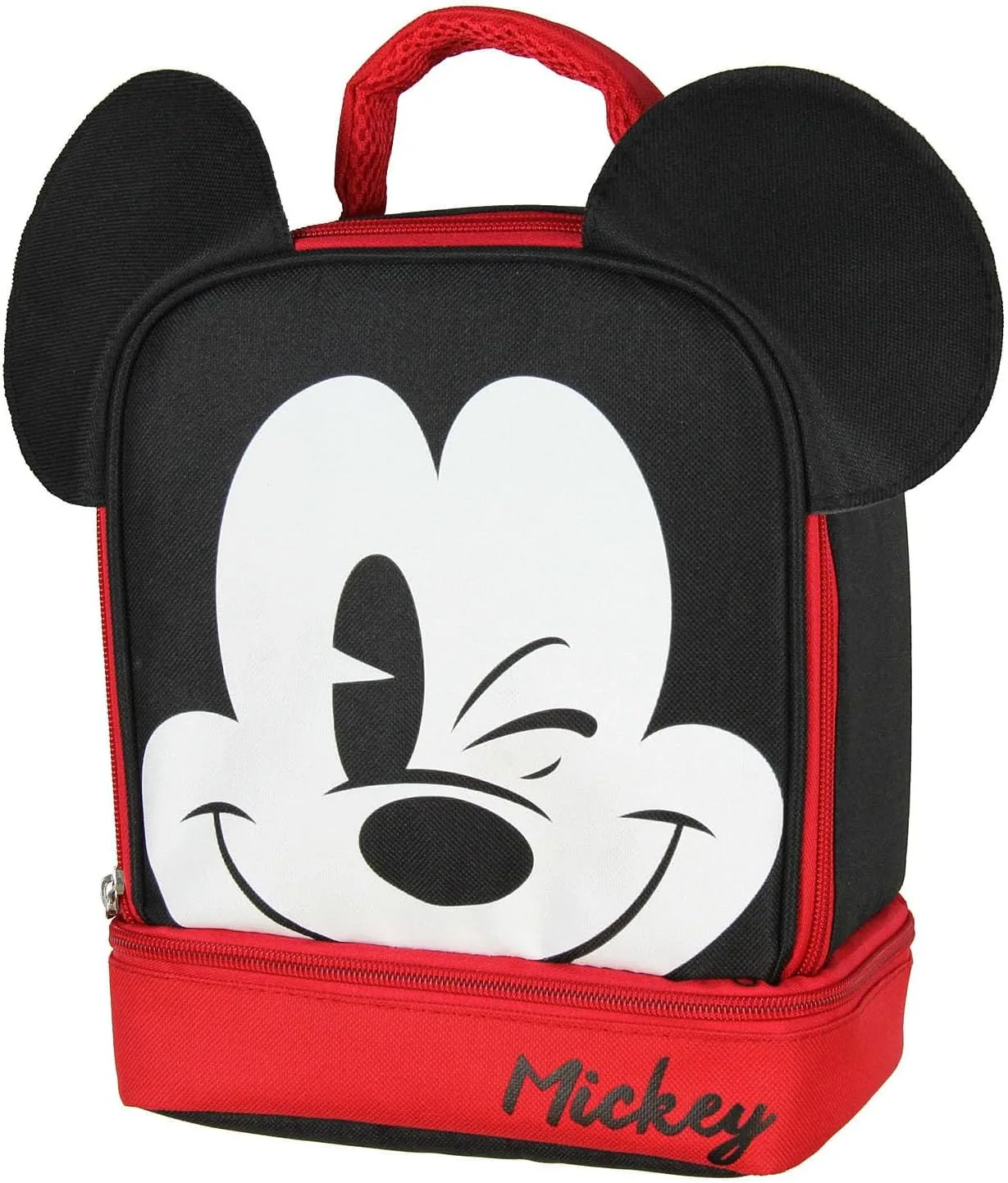 Disney Mickey Mouse Dual Compartment 3D Ears Winking Mickey Insulated Lunch Box 10"
