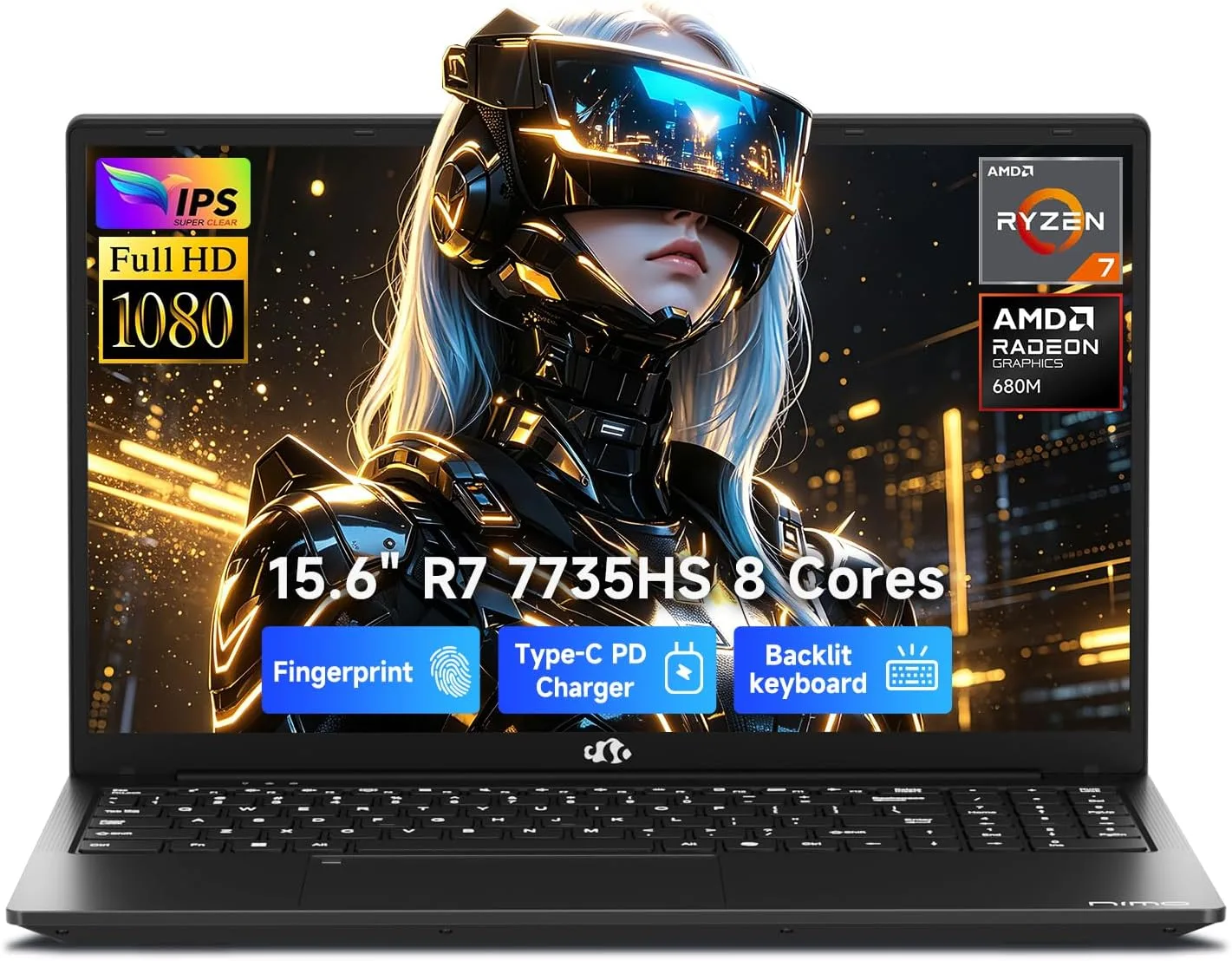 Laptop Nimo 15.6" Ryzen 7 7735HS 64GB DDR5 1TB SSD Radeon 680M Negro