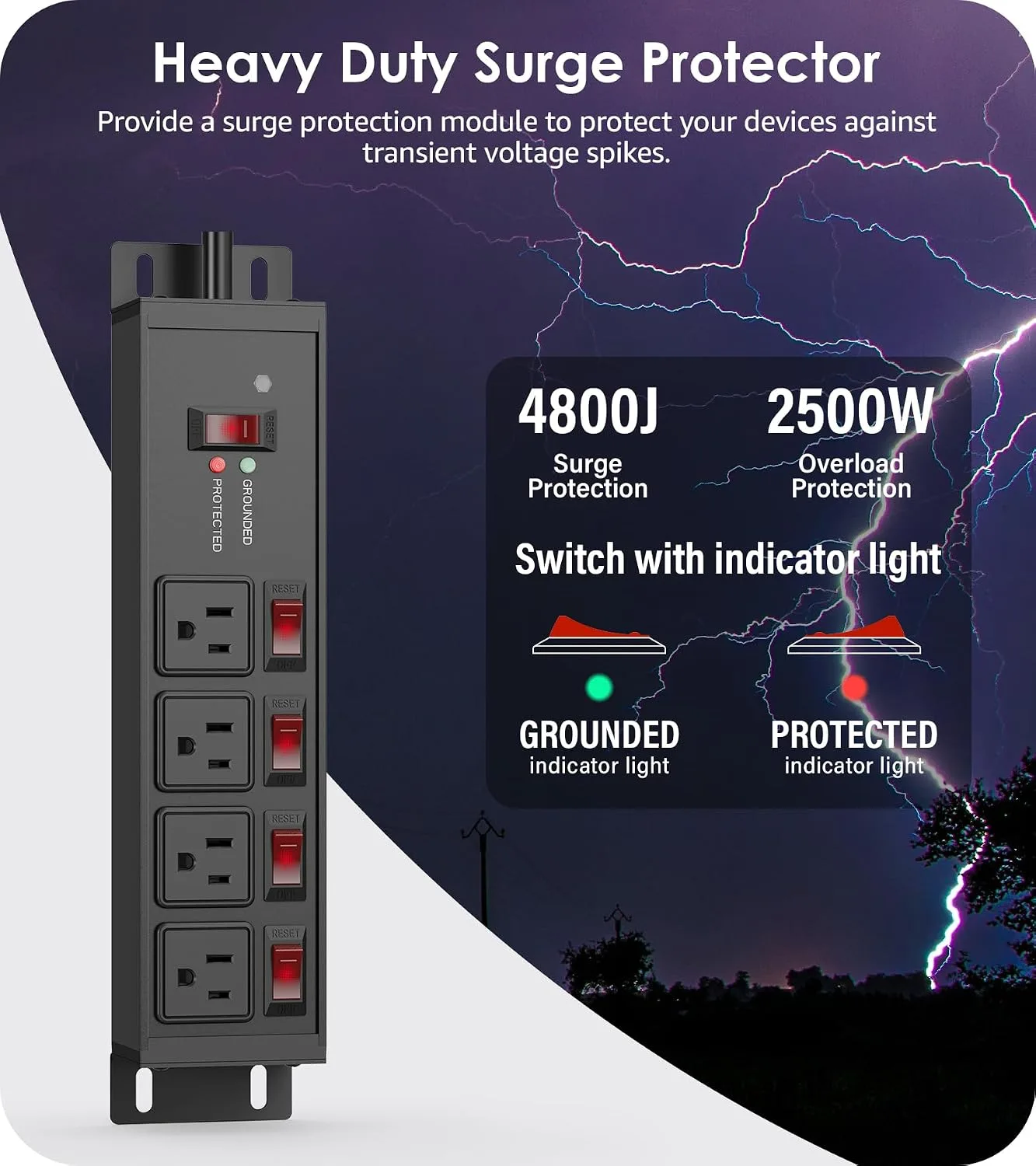 CCCEI 12 Gauge Heavy Duty Surge Protector, Black, 6FT, 1