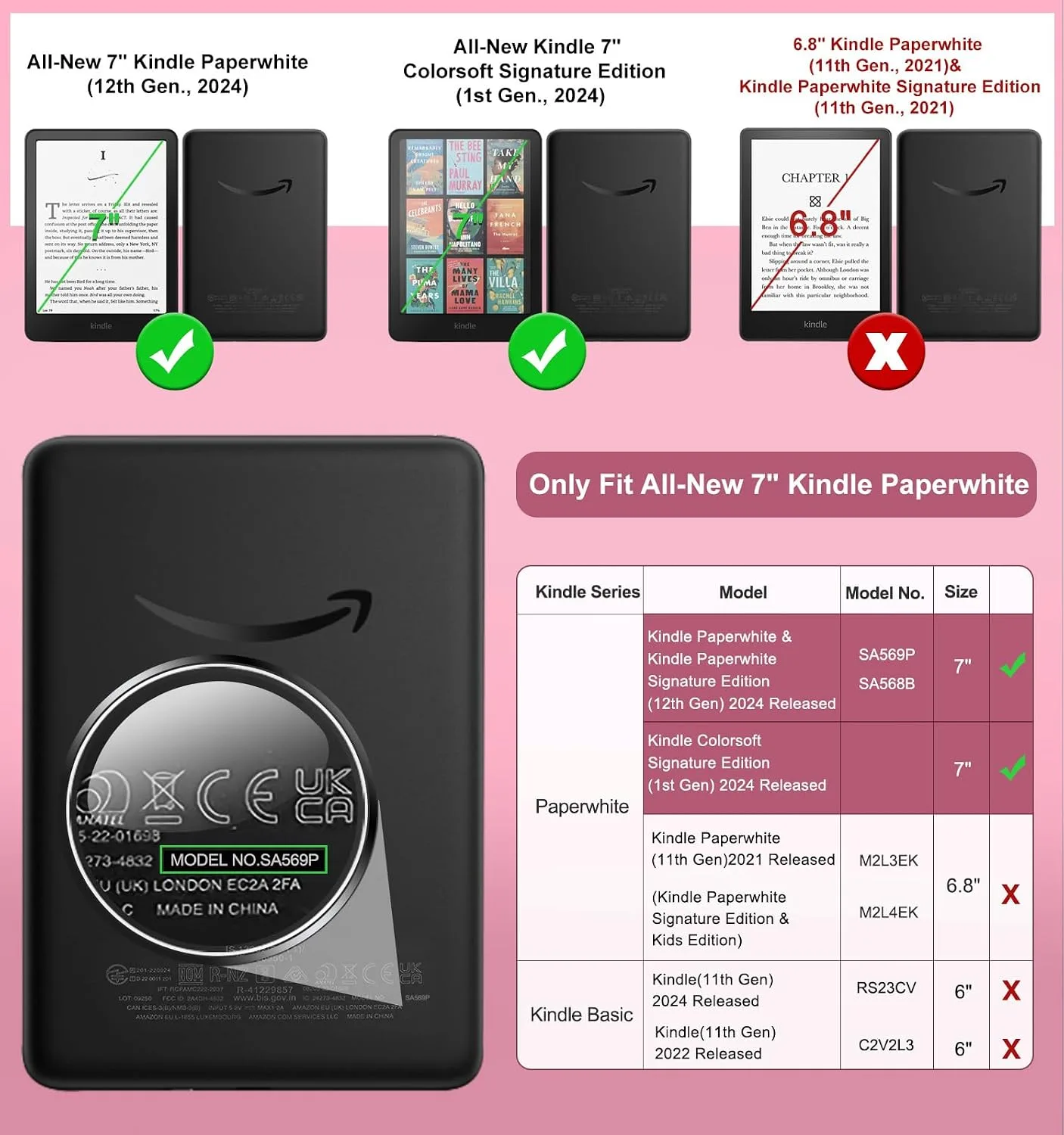 MoKo Case for 7" Kindle Paperwhite 12th Gen & Colorsoft, Glitter Light Pink