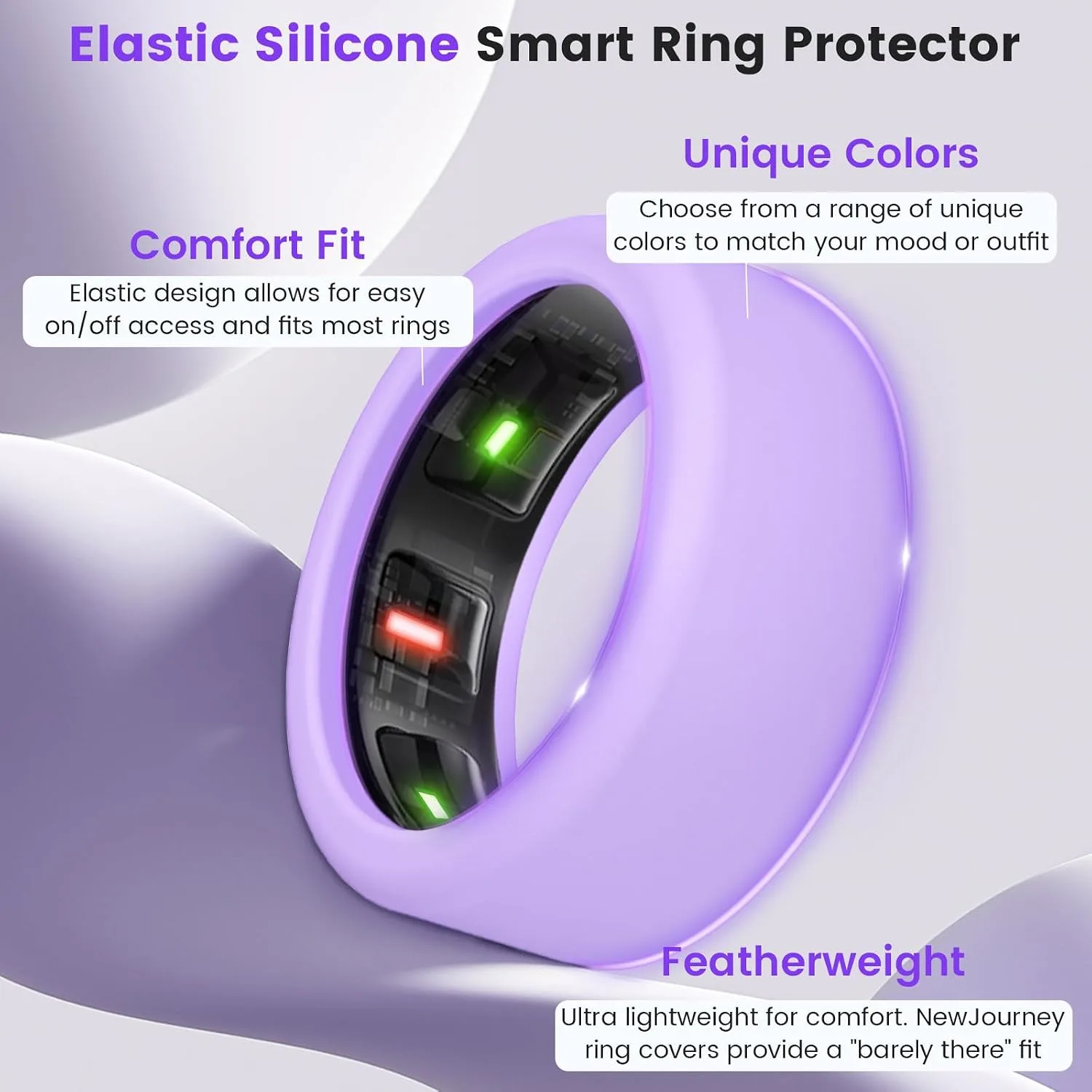 NewJourney Compatible with RingConn Gen 3 /Gen 2 /Gen 2 Air Cover, Anti-Scratch Elastic Silicone Protector for Ring Conn (S for 6-10)