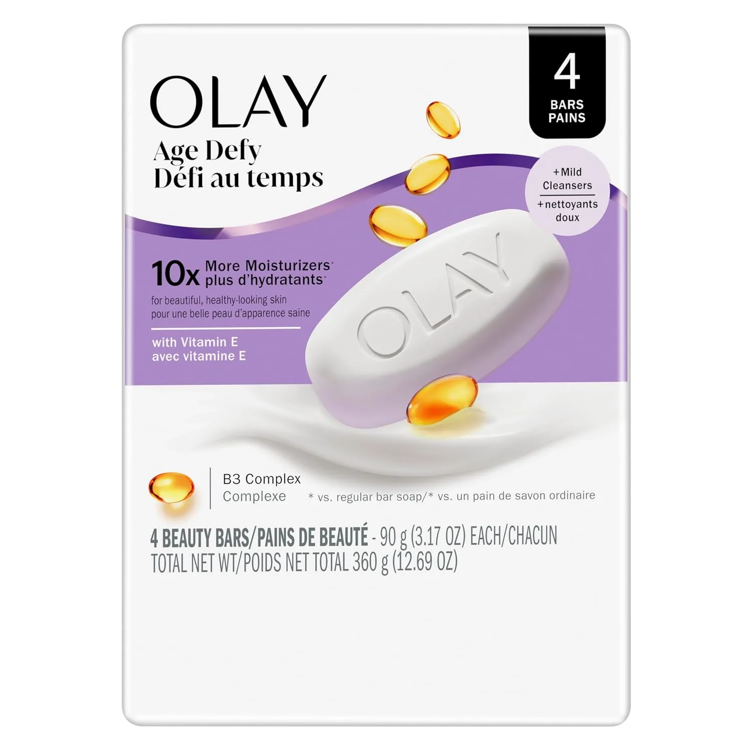 Olay Beauty Bar Soap for Women, Age Defy with Vitamin E, 3.17 oz 4 Count