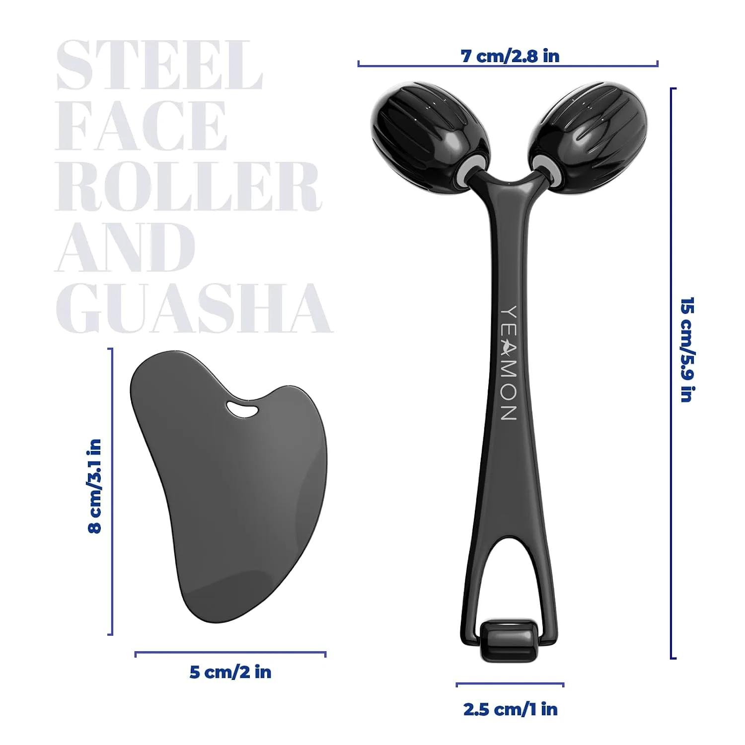Yeamon Gua Sha Facial Tools and Face Roller Set, Facial Massage Tool for Women’s Skincare Routine,Cooling Stainless Steel Face Sculpting Eyes Roller Guasha for Daily Use or Self-Care Gift for Women