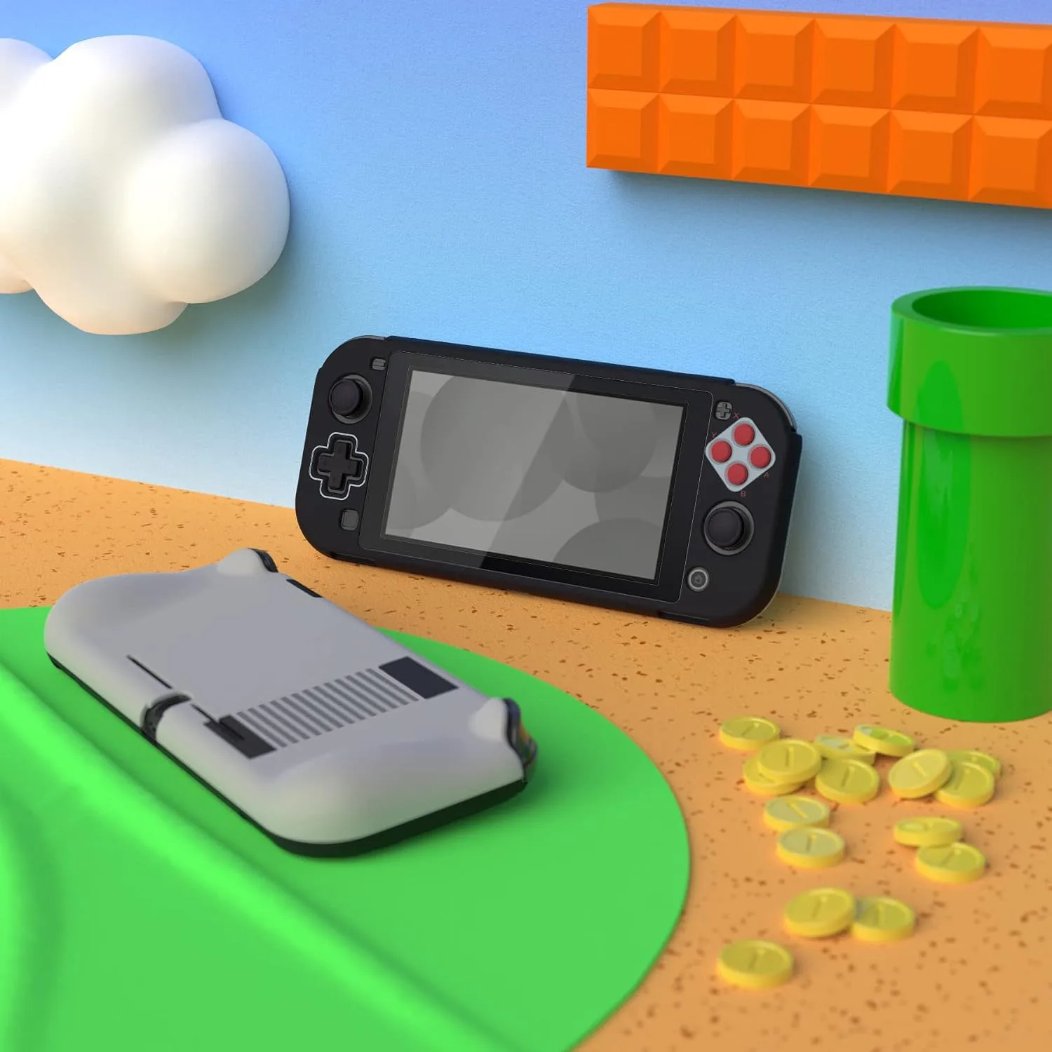 PlayVital ZealProtect Protective Case for Nintendo Switch Lite, Hard Shell Ergonomic Grip Cover for Nintendo Switch Lite w/Screen Protector & Thumb Grip Caps & Button Caps - Classics NES Style