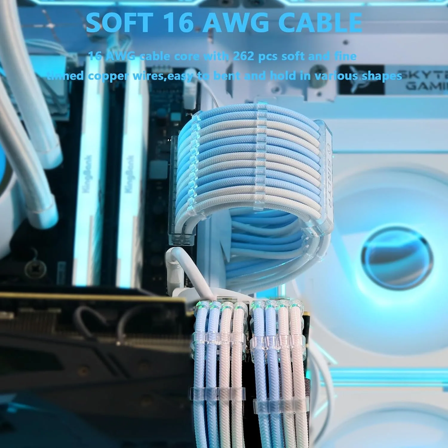 Sirlyr Blue/White Sleeved PSU Extension Cables Kit,24/8Pin,Pre-Bend