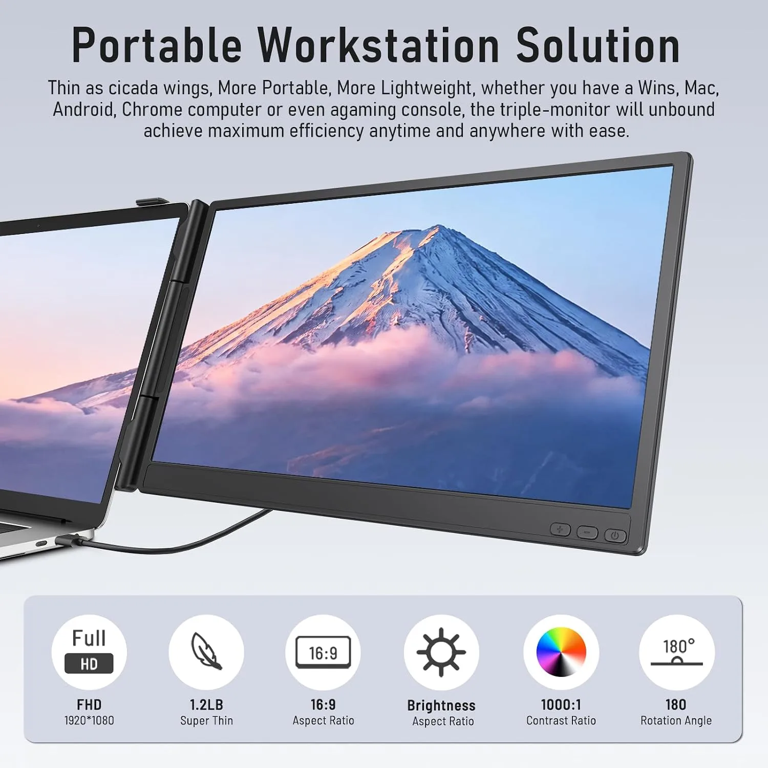 Laptop Screen Extender, 14.1'' FHD 1080P Ultra-Slim Dual Portable Monitor for Laptops, USB-C/HDMI Travel Monitor Extender Plug & Play for 13"-16" Laptop, Compatible with Wins/Mac/Android/Chrome