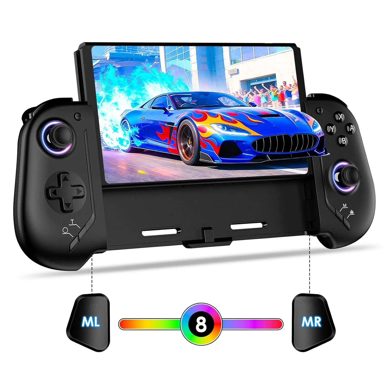 Moonag Switch Controllers Compatible with Nintendo Switch/OLED, Hall Effect One-Piece Controllers with 6-Axis Gyro, Motion Control, Wake-up, Dual Vibration, Turbo, 1000mAh Battery, Black