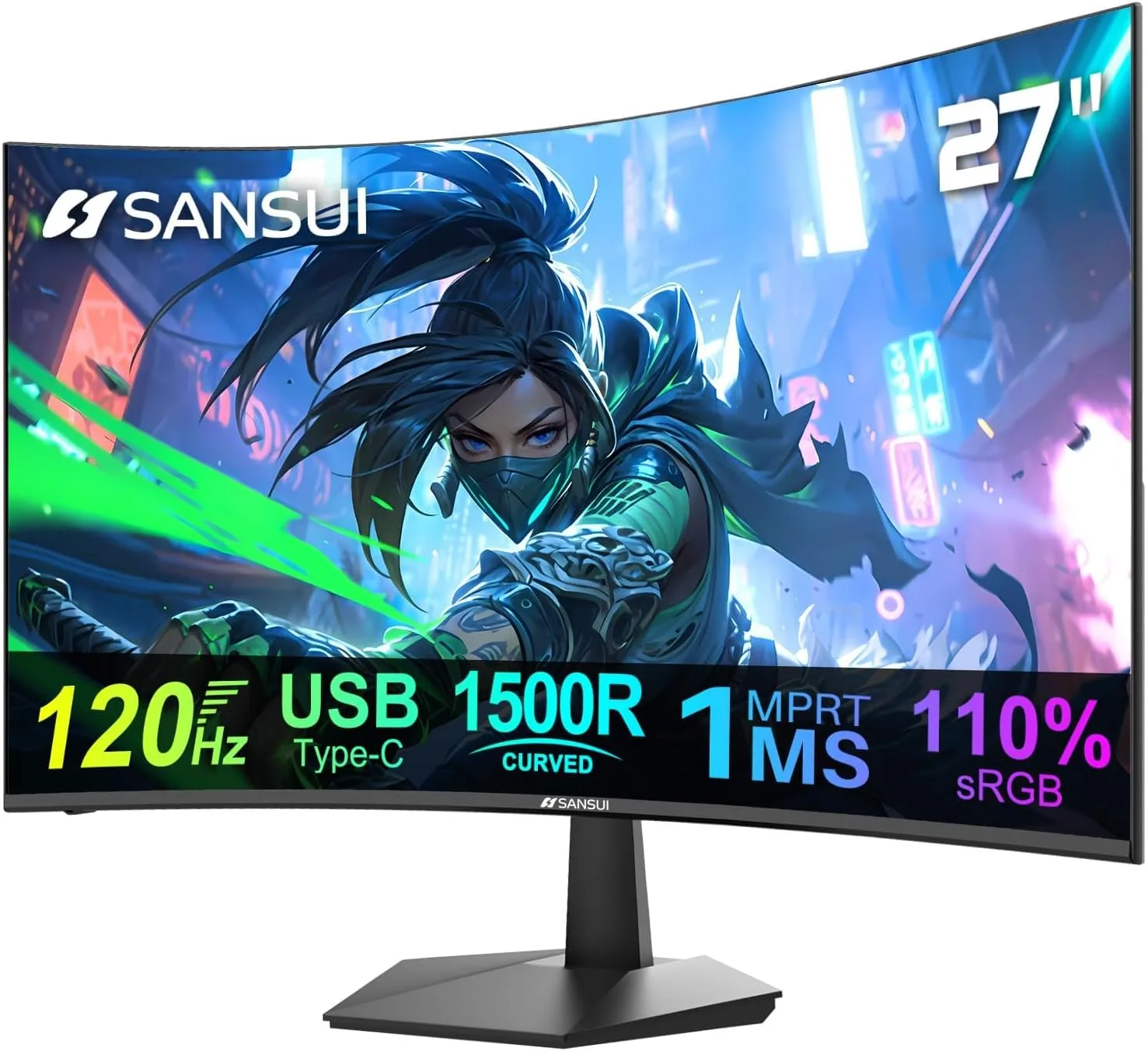 SANSUI Curved Monitor 27 inch 120Hz USB Type-C Computer Monitor