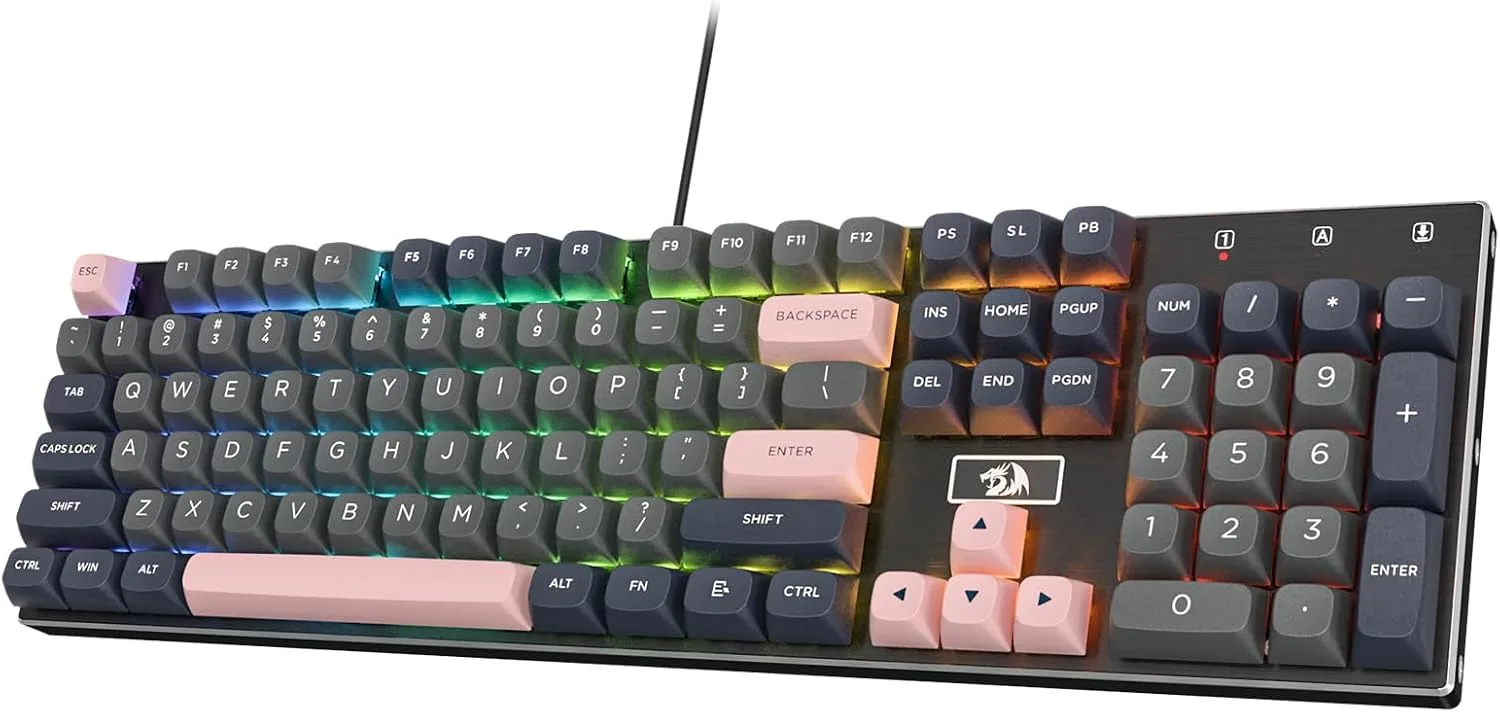 Teclado Gamer Redragon K556 Alámbrico RGB Mecánico 104 Teclas Aluminio