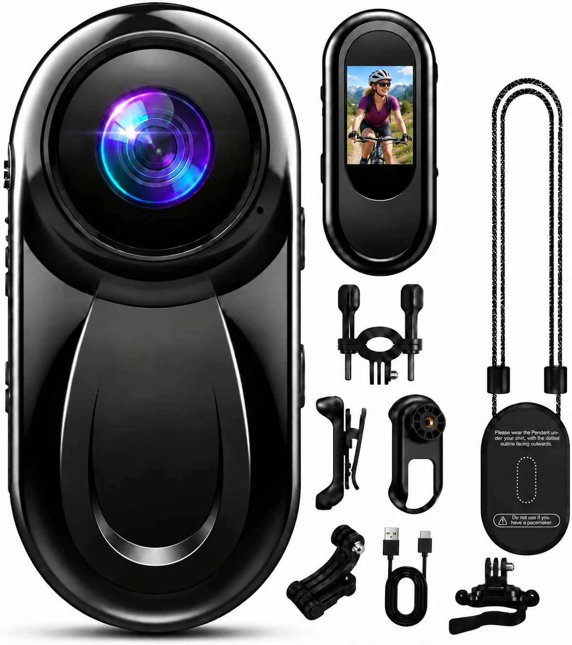 Mini Body Camera 1080P, Thumb Action Camera 512G for Motorcycle/Bike