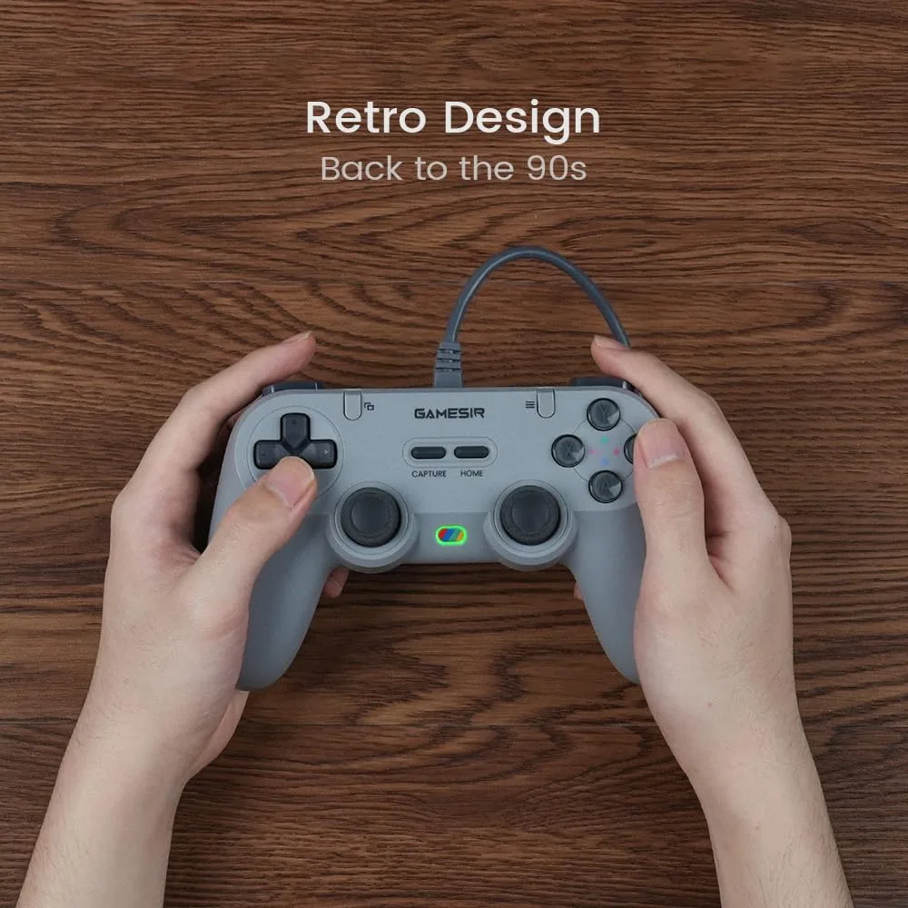 GameSir Tegenaria Lite Wired Game Controller For Switch, Android, iOS, PC, Steam With Retro 90s Design, Hall Effect Sticks, 1000Hz Polling Rate, Dual Rumble Motors, Mappable Back Buttons, Ultra-Low Latency, Ergonomic Design -Retro Gray