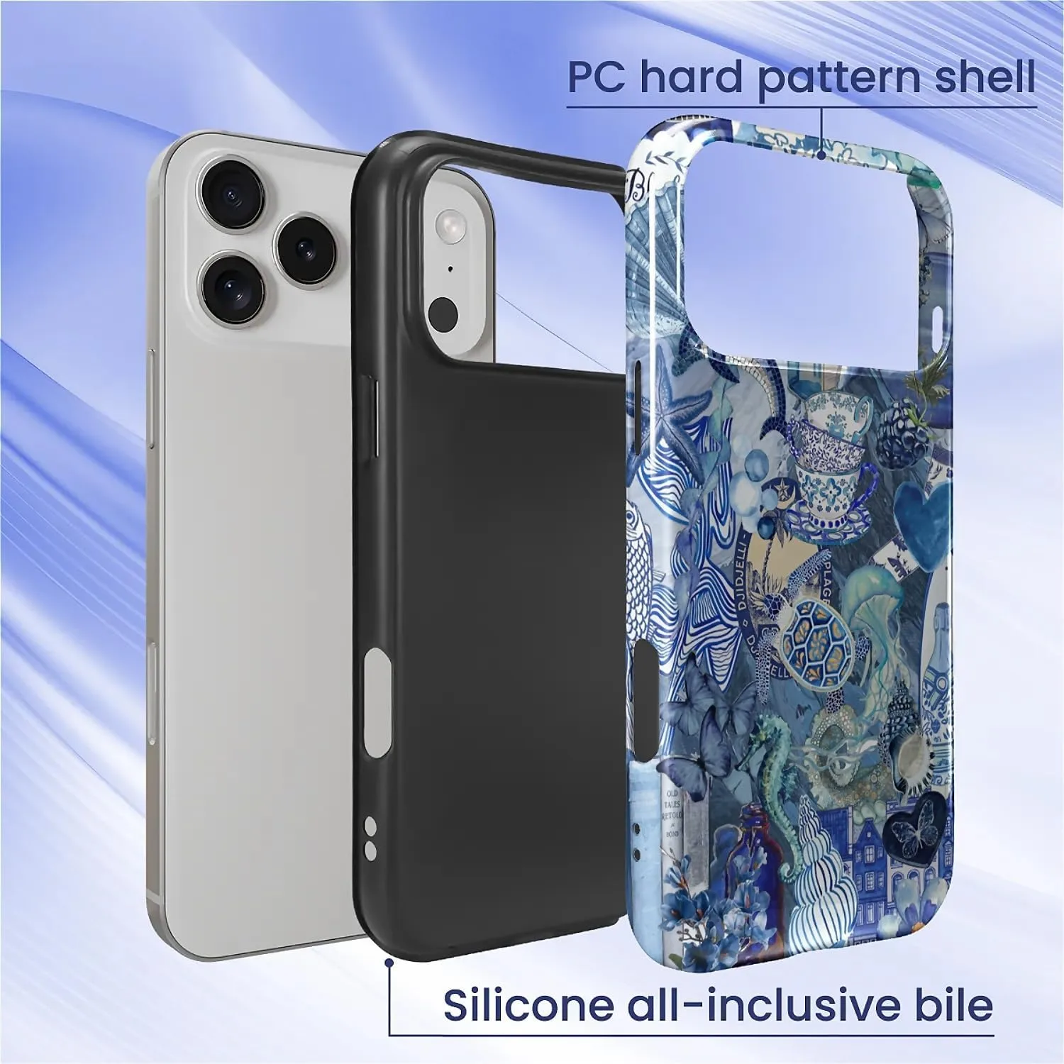 DAIZAG Case for iPhone 17 Pro Max,Mixed 2 Layer Design Shockproof Soft TPU Ddouble Protection Phone Case for iPhone 17 Pro Max-Blue Book Sea Life World