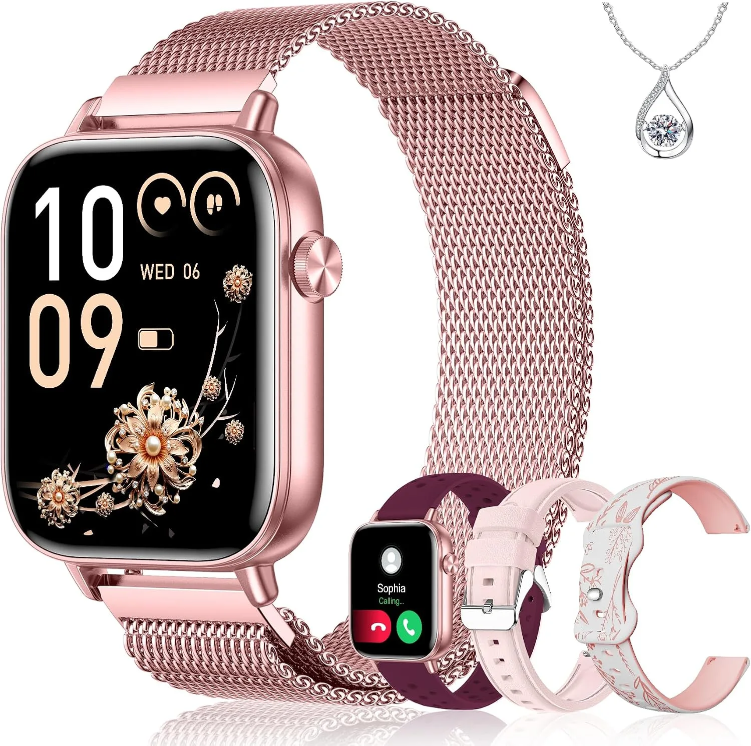 Iaret Smart Watch for Women, 1.83" HD Fitness Tracker with 4 Bands, Answer/Make Calls, Heart Rate/Sleep/SpO2/Step Tracking, 100+ Sport Modes, Android/iPhone Compatible Gift (Purple Gold)