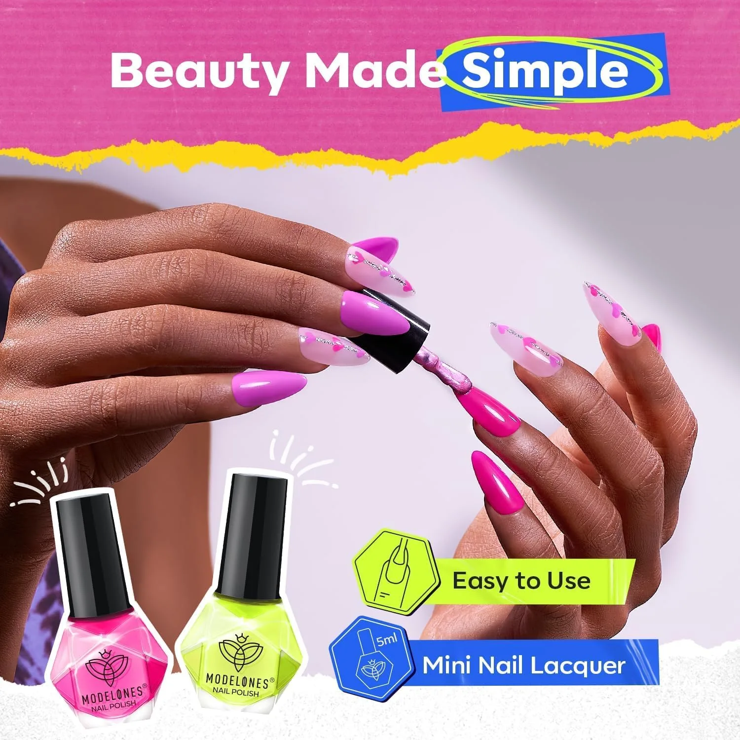modelones Neon Nail Polish, 6 Colors Quick Dry Neon Pink Nail Polish Set