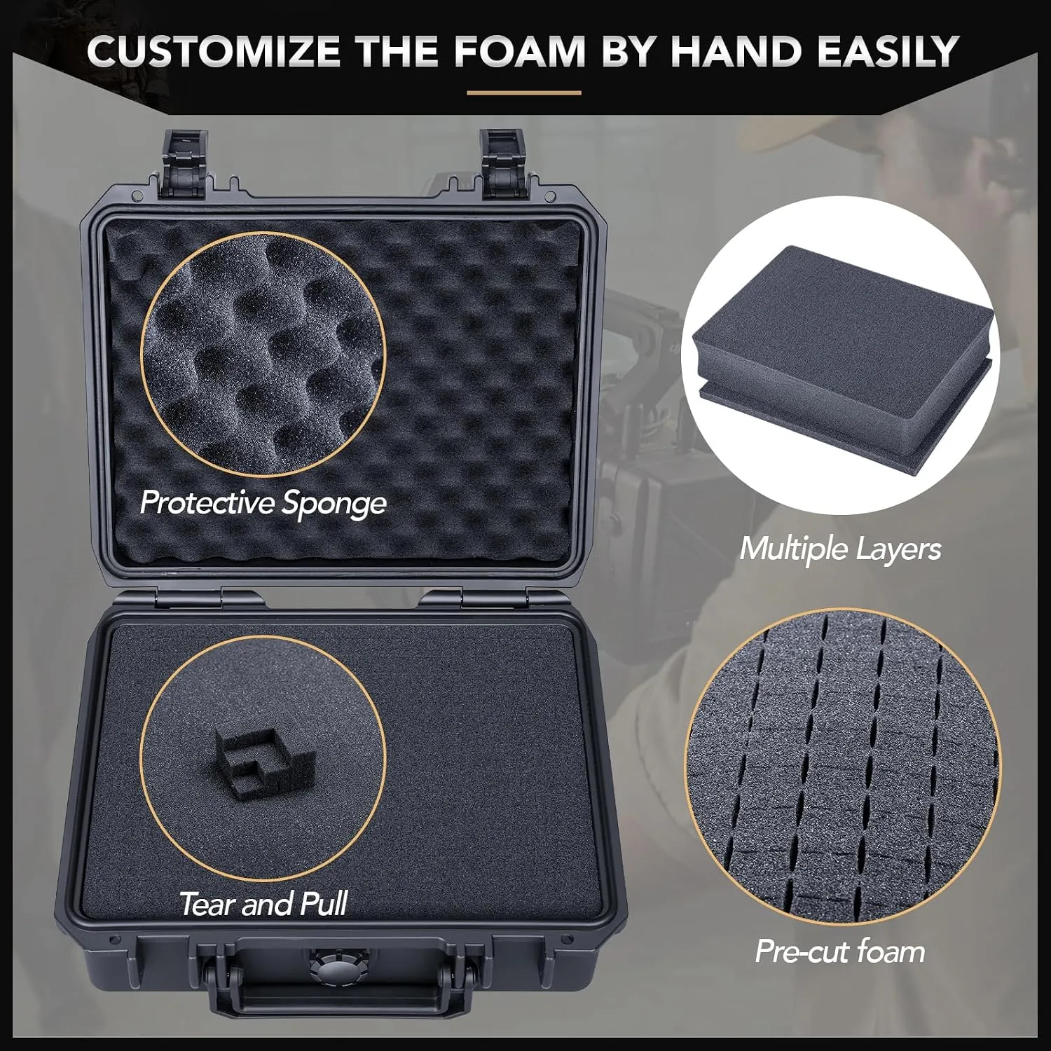 Lykus HC-2510 Waterproof Hard Case with Foam, Inner Size 8.66x6.69x3.11in
