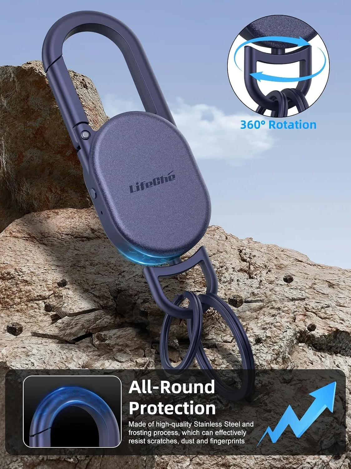 Find My Key Finder, Stainless Steel Keychain, Rechargeable Tracker