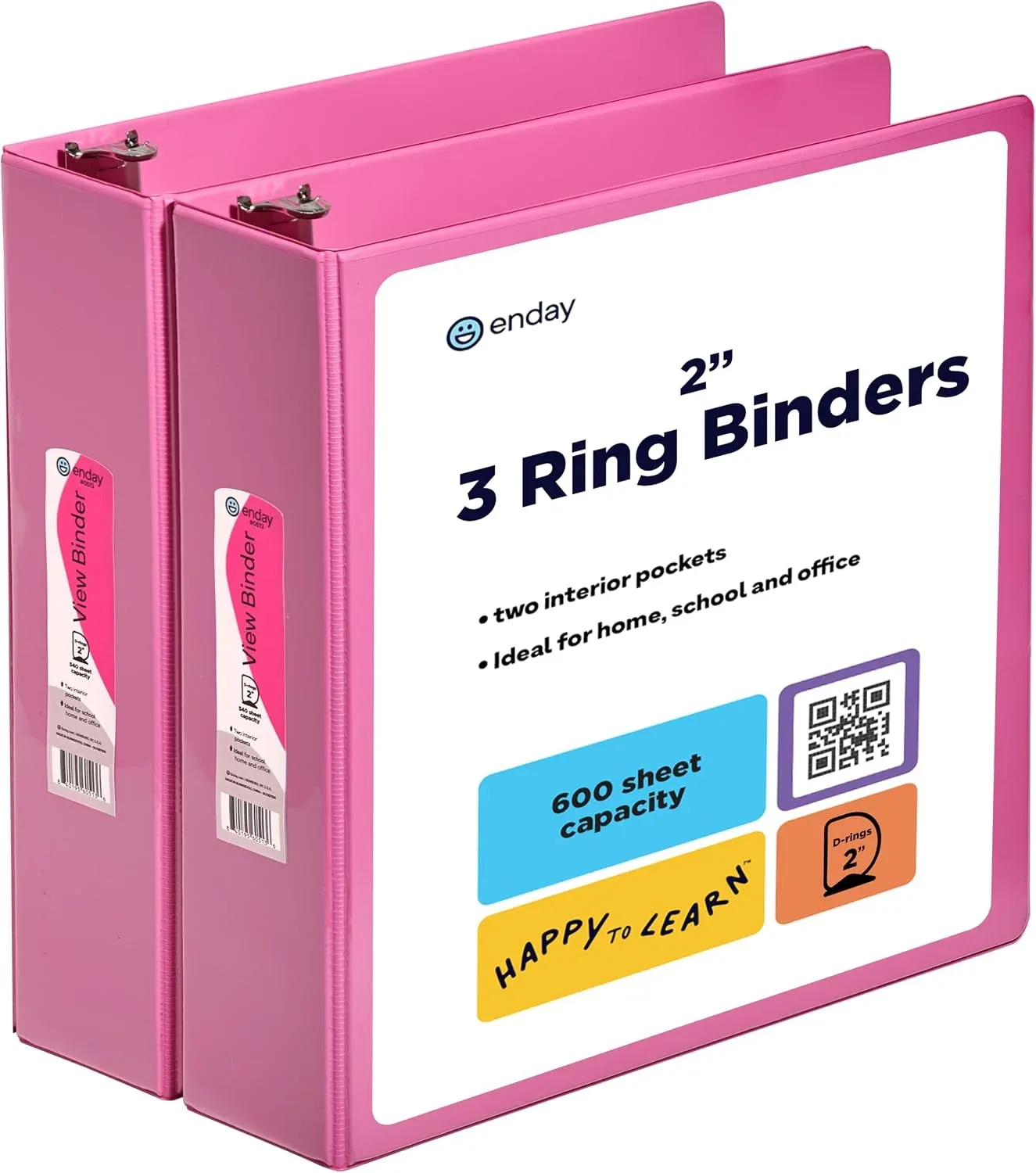 2 Inch Binder (2 Pack) Pink 2 Inch 3 Ring Binder, Clear View Cover with 2 Inside Pockets, Three Ring Binders for Home, Office and School Supplies - Enday