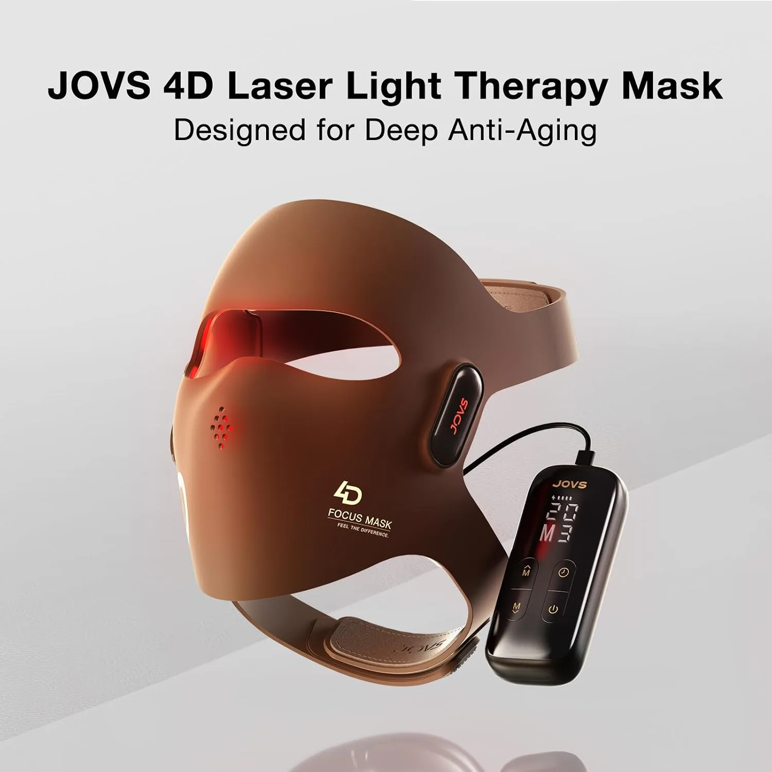 JOVS Red Light Therapy Mask for Face, LED Light Therapy Mask with 4D Laser & FPT Narrow-Beam Technology, 6× More Powerful than LED, 660/850/940/1064nm for Precision Anti-Wrinkle,Brown