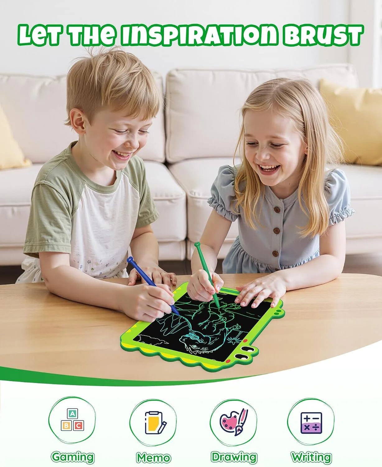 ORSEN 12 Inch LCD Doodle Board Tablet Toy - Green Dinosaur Drawing Pad for Kids 3-6 Years Old - Christmas and Birthday Gifts