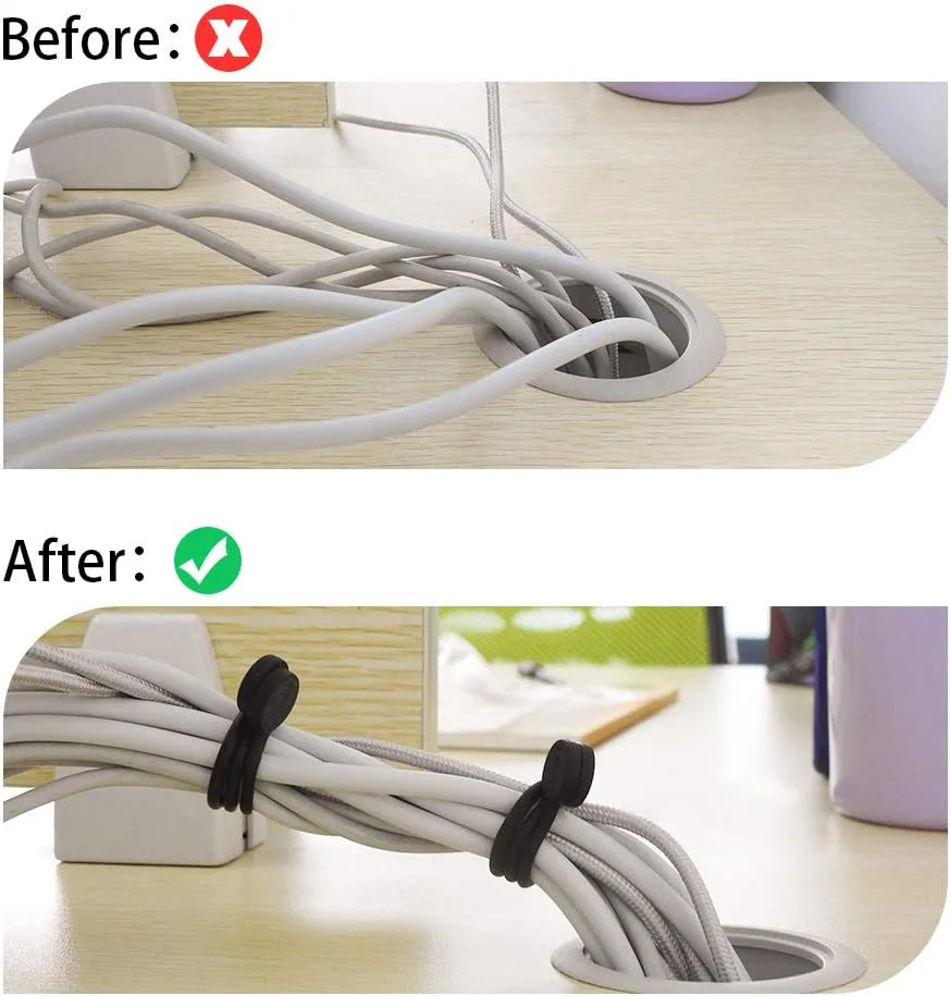 SMART&COOL Reusable Silicone Magnetic Cable Ties for Bundling and Organizing, Holding Stuff, Book Markers, Fridge Magnets, Assorted Color, 7.16'' (10-Pack, Black)