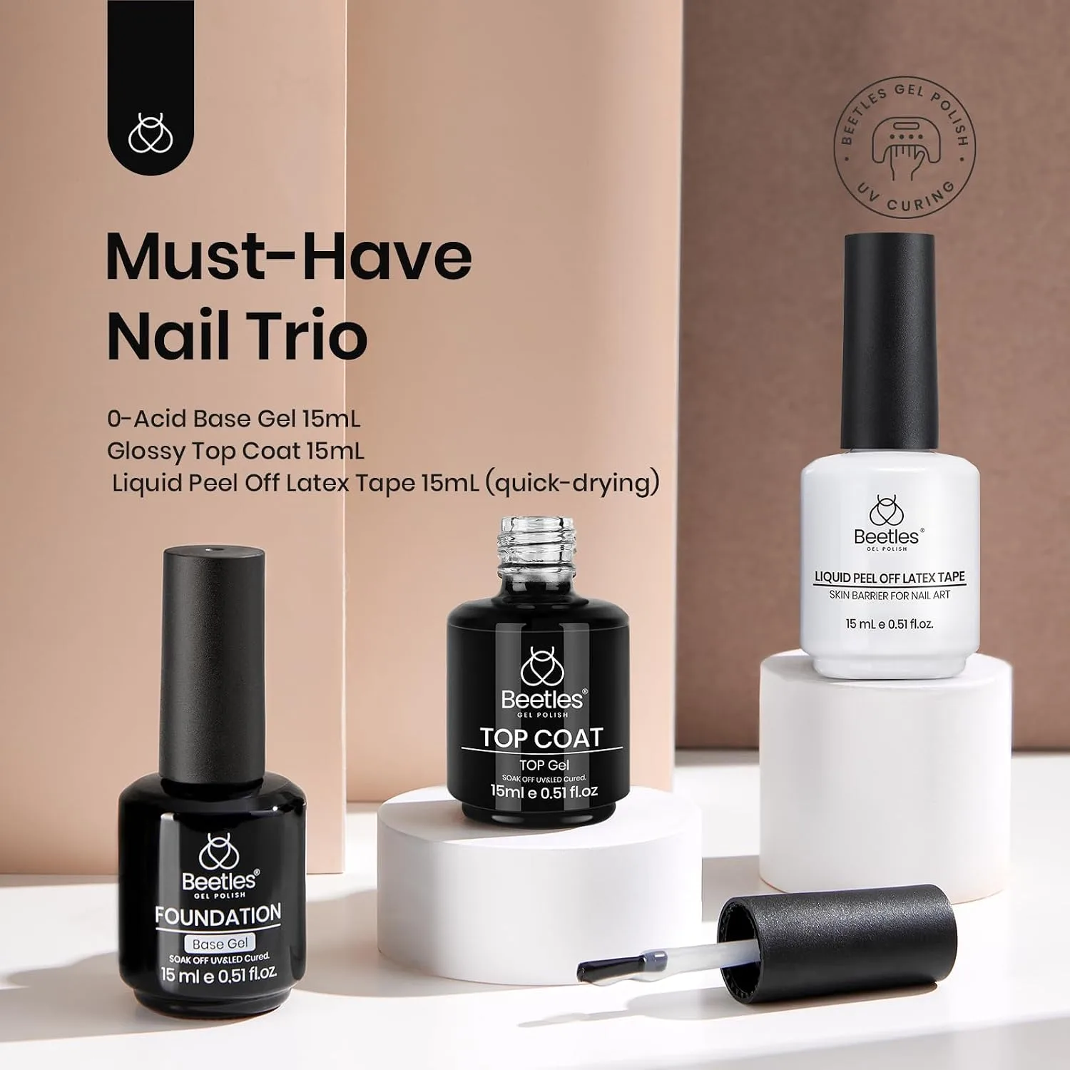 Beetles No Wipe Gel Top Coat & Base Coat Liquid Latex Set 3 Pcs 15ml