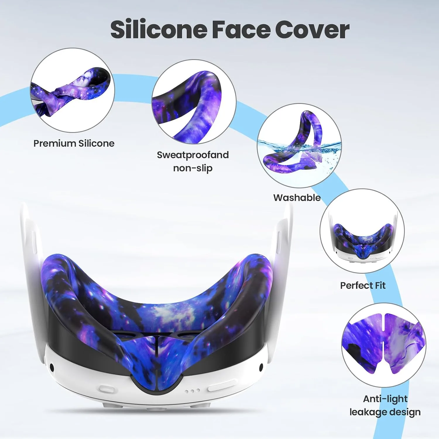 Compatible with Meta Quest 3 Accessories, VR Silicone Face Cover, VR Shell Cover,Touch Controller Grip Cover,Camera Lens Protector Set Compatible with Oculus Quest 3 (Starry Purple)