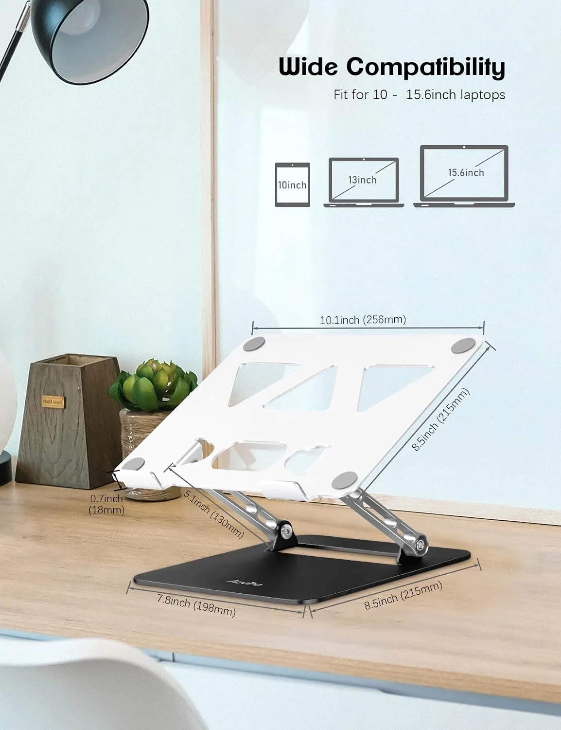 Aoviho Adjustable Laptop Stand for Desk,Portable Laptop Stand Holder and Riser,Foldable Aluminum Notebook Computer Stands for MacBook Air Pro HP Lenovo Dell Samsung, 10-15.6 inch (Silver-Gray-Black)