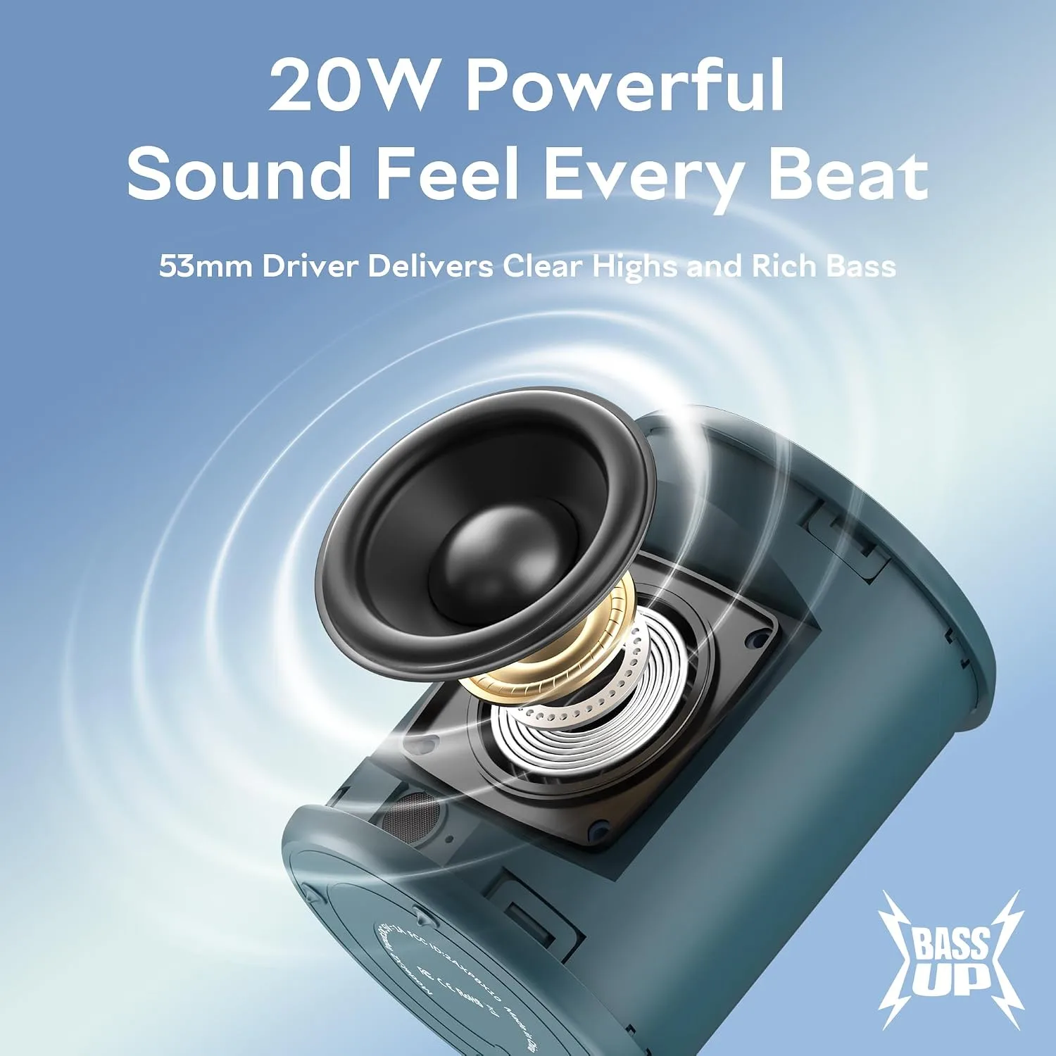 Portable Bluetooth Speaker, IPX7 Waterproof Wireless Speaker with 20W Loud Stereo Sound, 15H Playtime & Beat-Synced RGB Light, Small Outdoor Speaker for Shower, Pool, Beach,Hiking,Gifts(Blue)