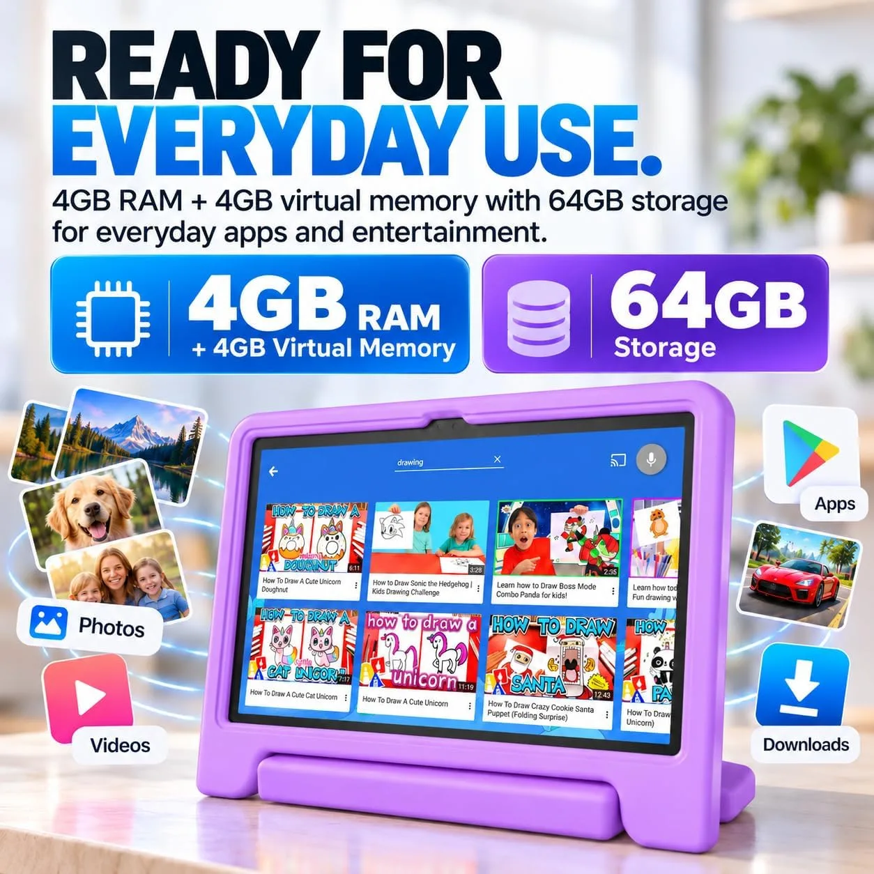 JREN
10.1"
Android
15
Tablet
with
Case,
64GB
Storage,Octa-Core
Purple