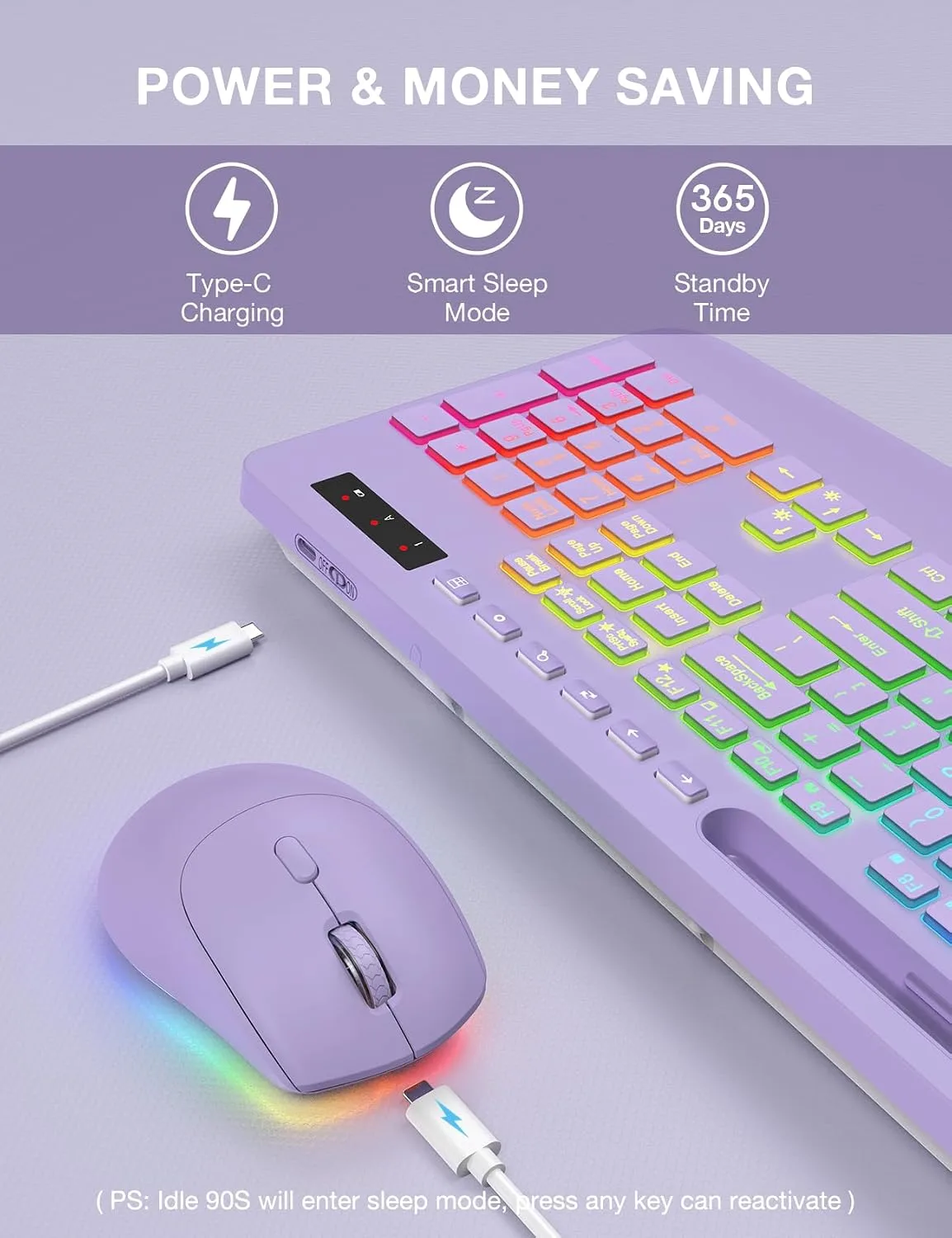 SABLUTE Wireless Keyboard and Mouse Combo, 9 Backlit Effects, RGB, 2.4GHz