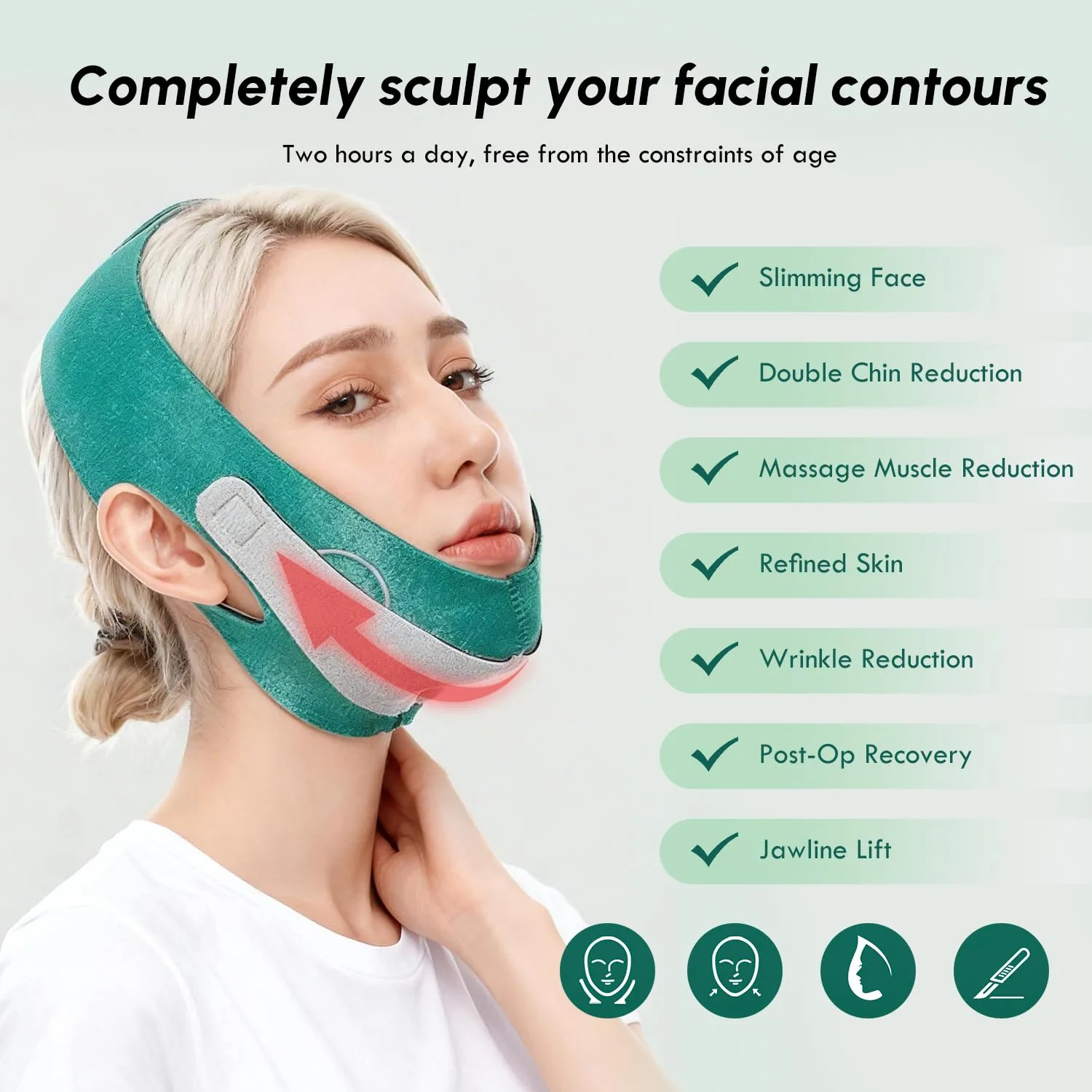 Graphene V Line Lifting Mask, Skin-Friendly & Breathable Double Chin Reducer, Adjustable Chin Strap for Sleeping with Highly Elastic Fabric, Chin Lifting Mask for Women Man
