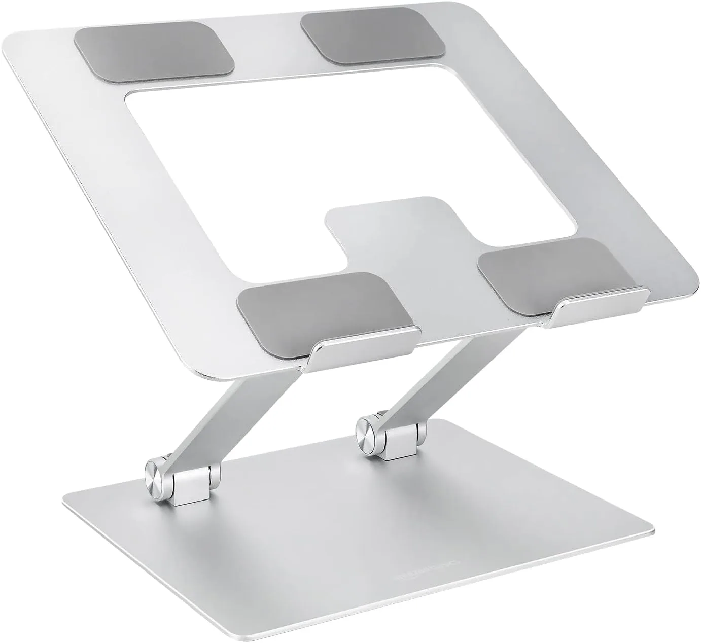 Amazon Basics Sturdy and Portable Ergonomic Laptop Stand for Desk, Height Adjustable Riser with Ventilated Cooling, Foldable, Fits all Laptops up to 15.6 Inch, Silver