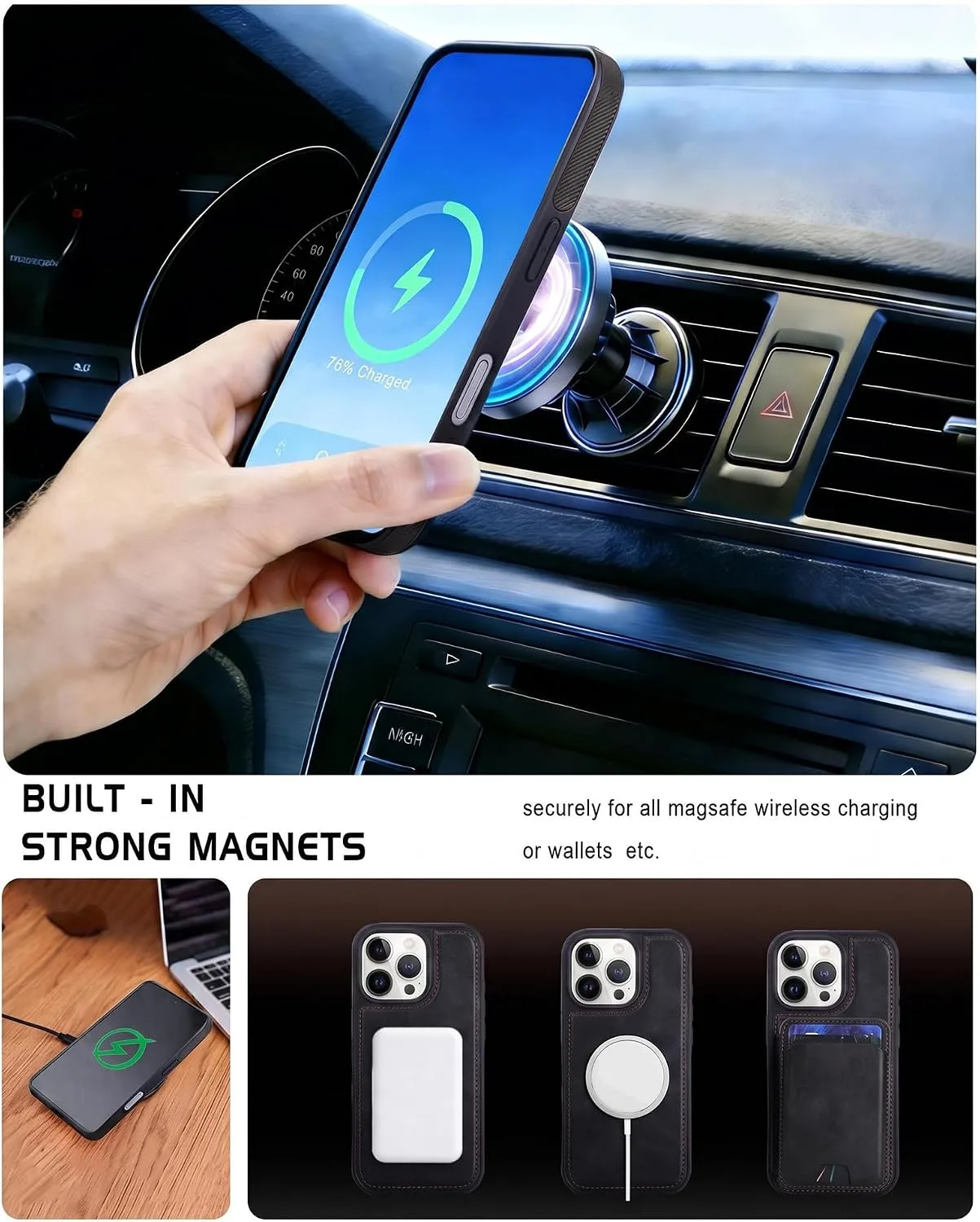 Magnetic Detachable Wallet Case for iPhone 16 Pro with Kickstand,2-in-1 MagSafe Compatible RFID Blocking Card Holder,Slim PU Leather Cover Black
