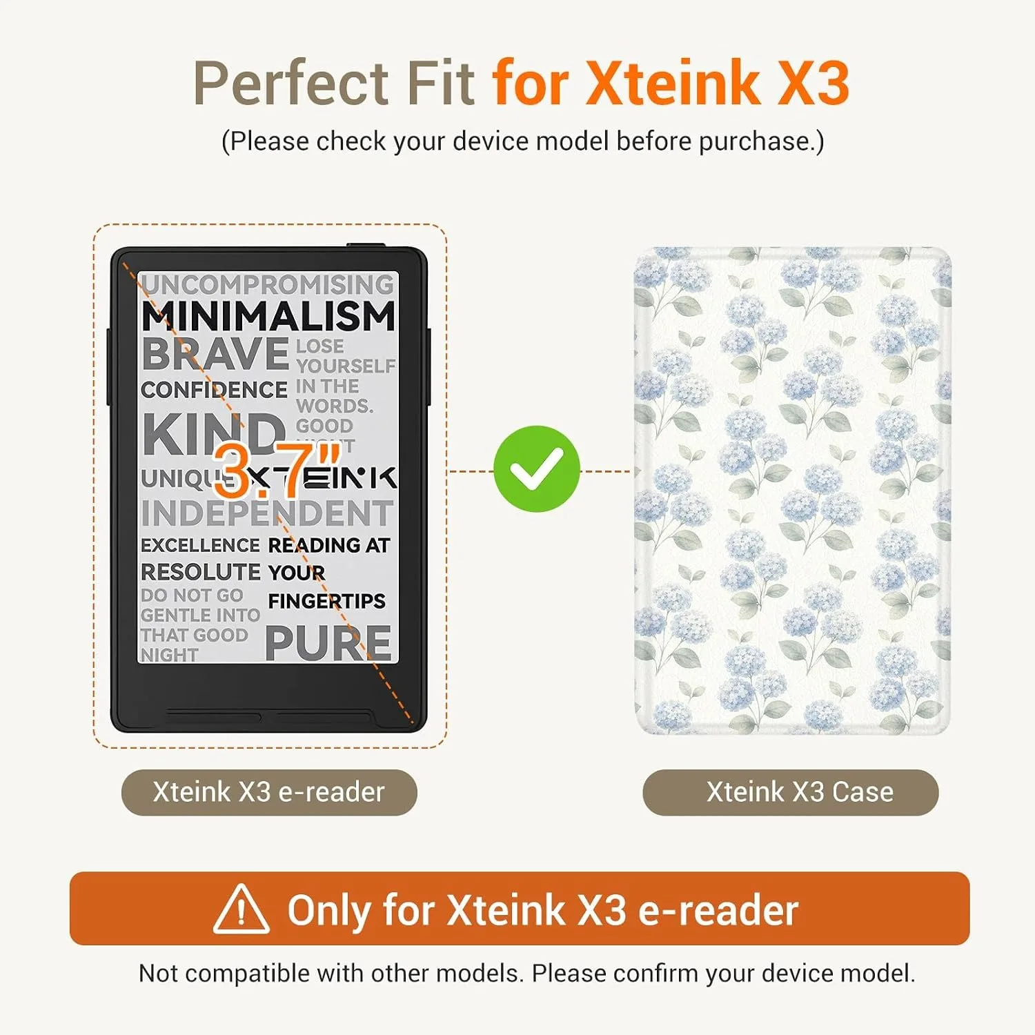CoBak Magnetic Case for XTEINK X3 eBook Reader, 3.7" Ultra-Lightweight PU Leather Cover(Hydrangea)