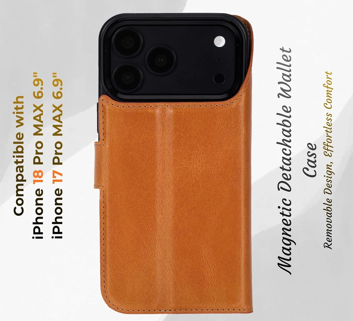 VENOULT Detachable Wallet Case for iPhone 18/17 Pro MAX, Full Grain Leather