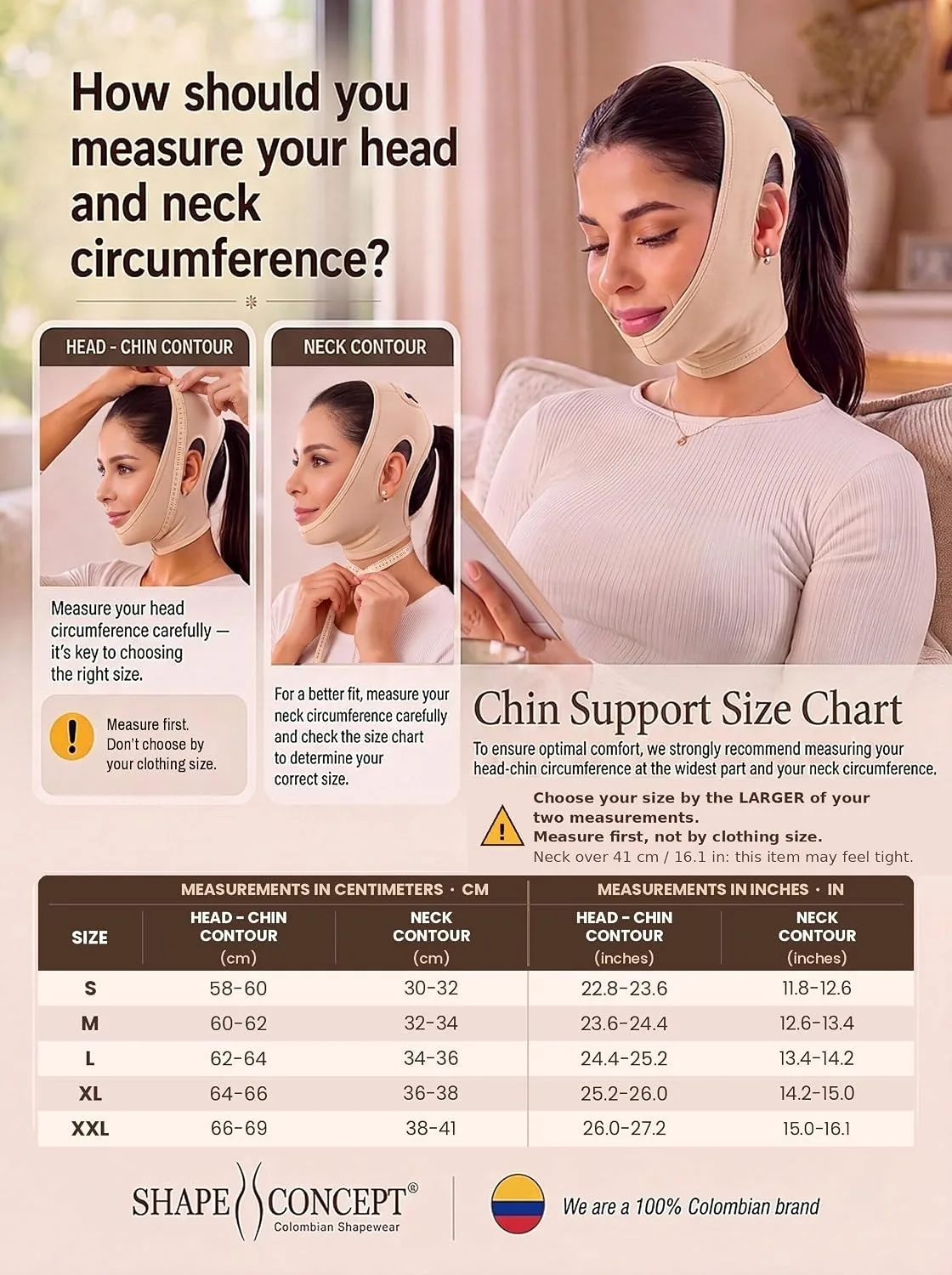 Shape Concept 301 Chin Strap Support Band Neck Face High Compression