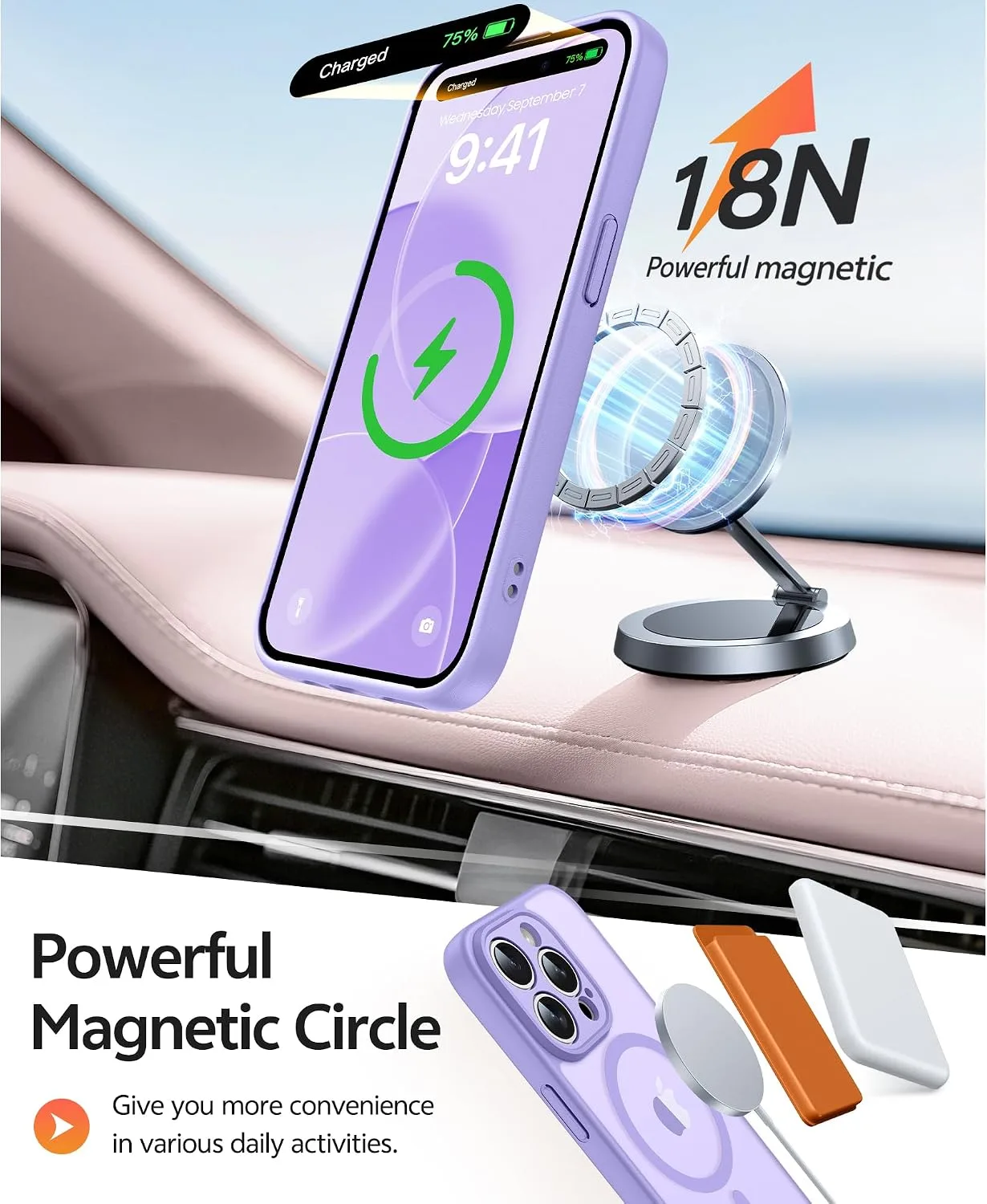 FNTCASE for iPhone 13 Pro Max Case, Fit for Magsafe, Light Purple