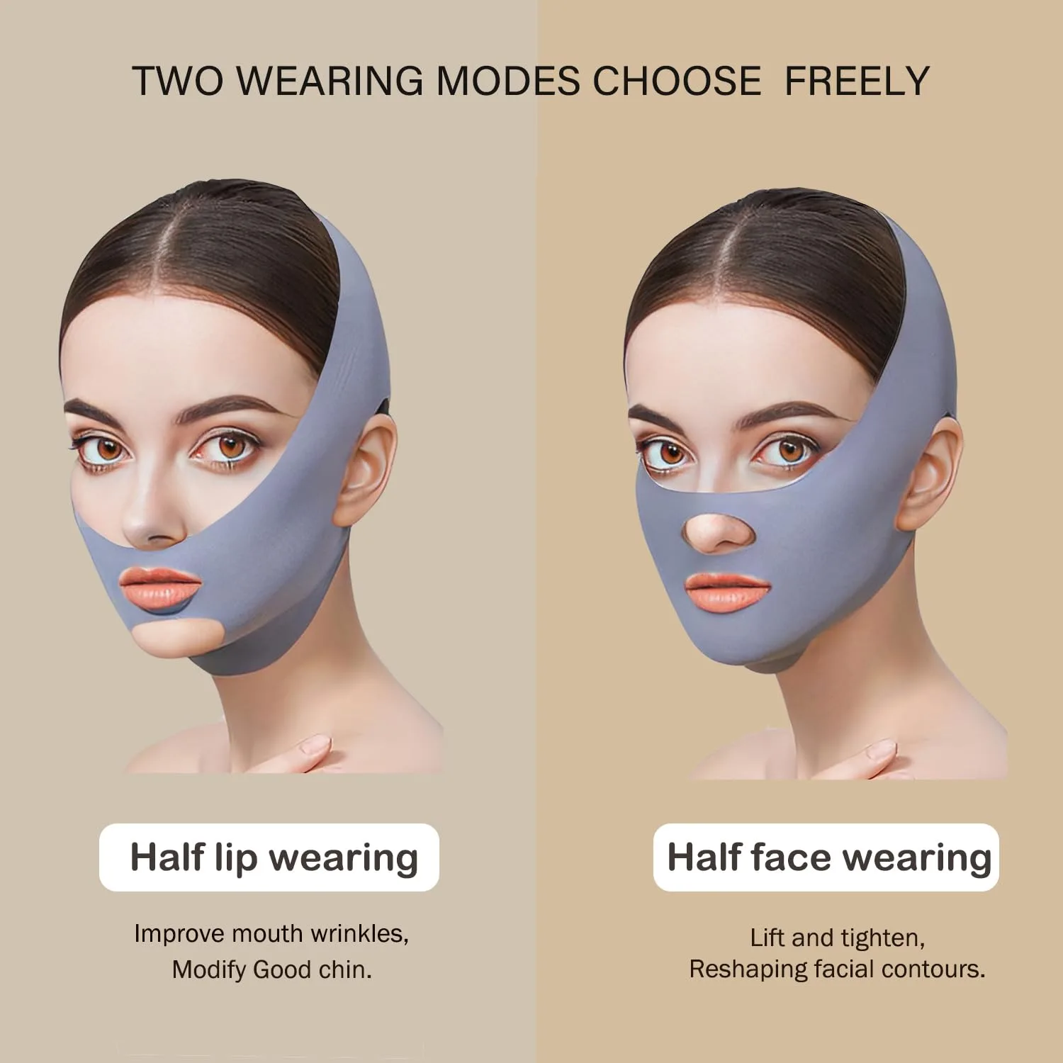 MASIKA Chin Strap for Sleeping，V-Line Mask,，V-Line Lifting Chinstrap，Jaw Exerciser, Reusable Face Strap.Jaw Strap,Jawline Shaper,Double chin strap，Chin lifting strap，Face lifting strap，Grey,M