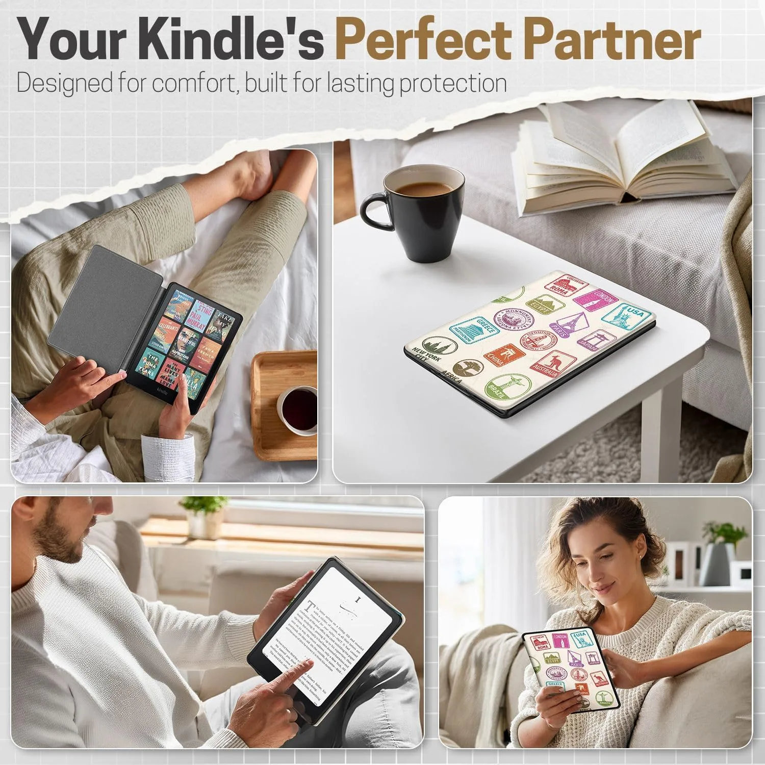 TNP Kindle Paperwhite 12th Gen Case, Colorsoft 7-Inch Cover, World Stamp